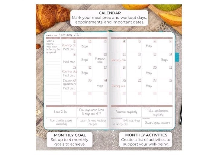 Legend Planner A5 Meal Planner Mystic Blue Faux Leather Habit & Weight Tracker
