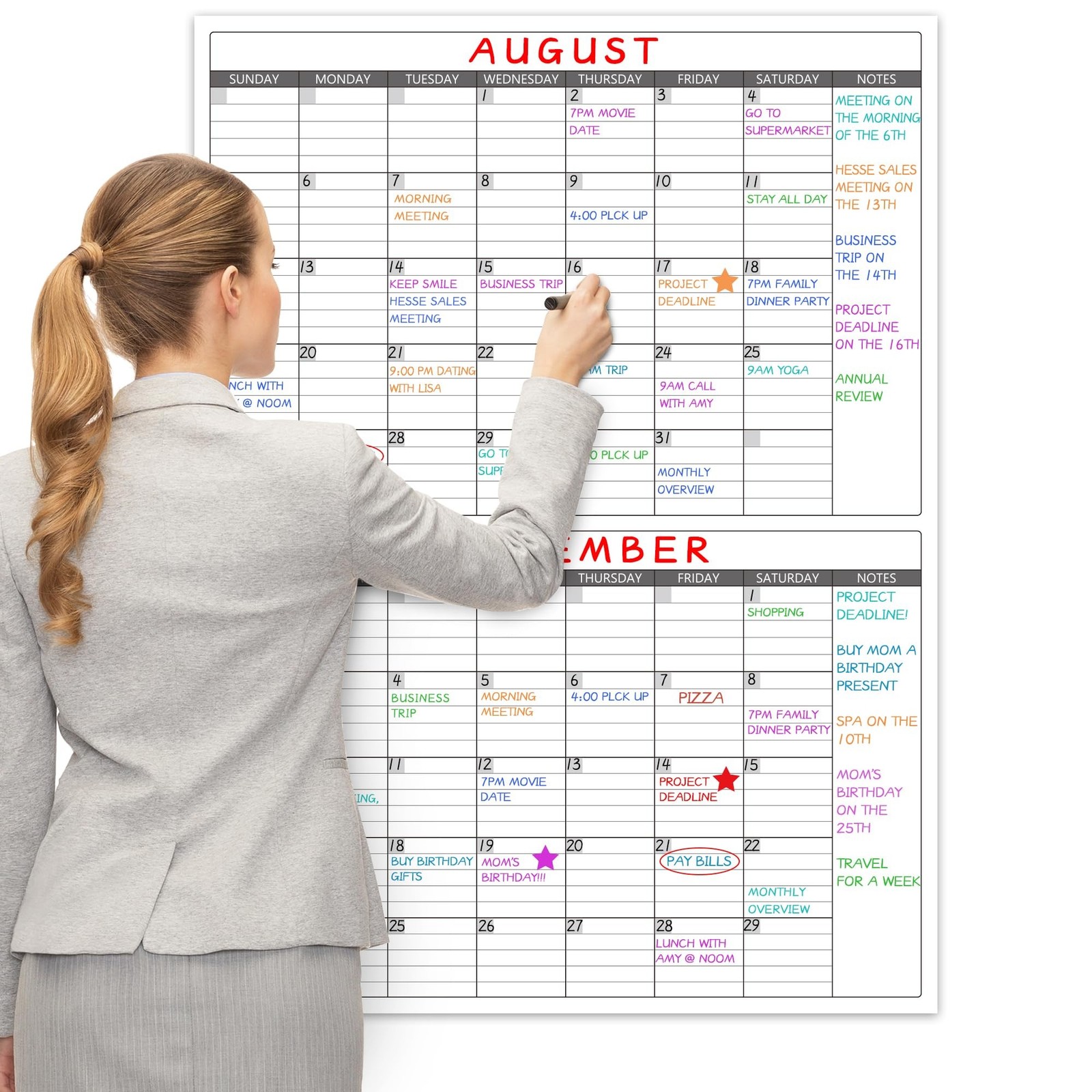 Large Dry Erase Calendar for Wall – Undated 2 Month Wall Calendar, 38″ x 28″(…
