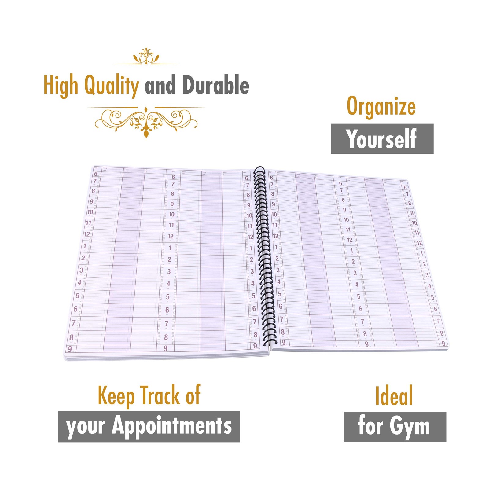 Budgetizer Undated 6-Column Appointment Book – 200 Pages Pen Holder Hourly