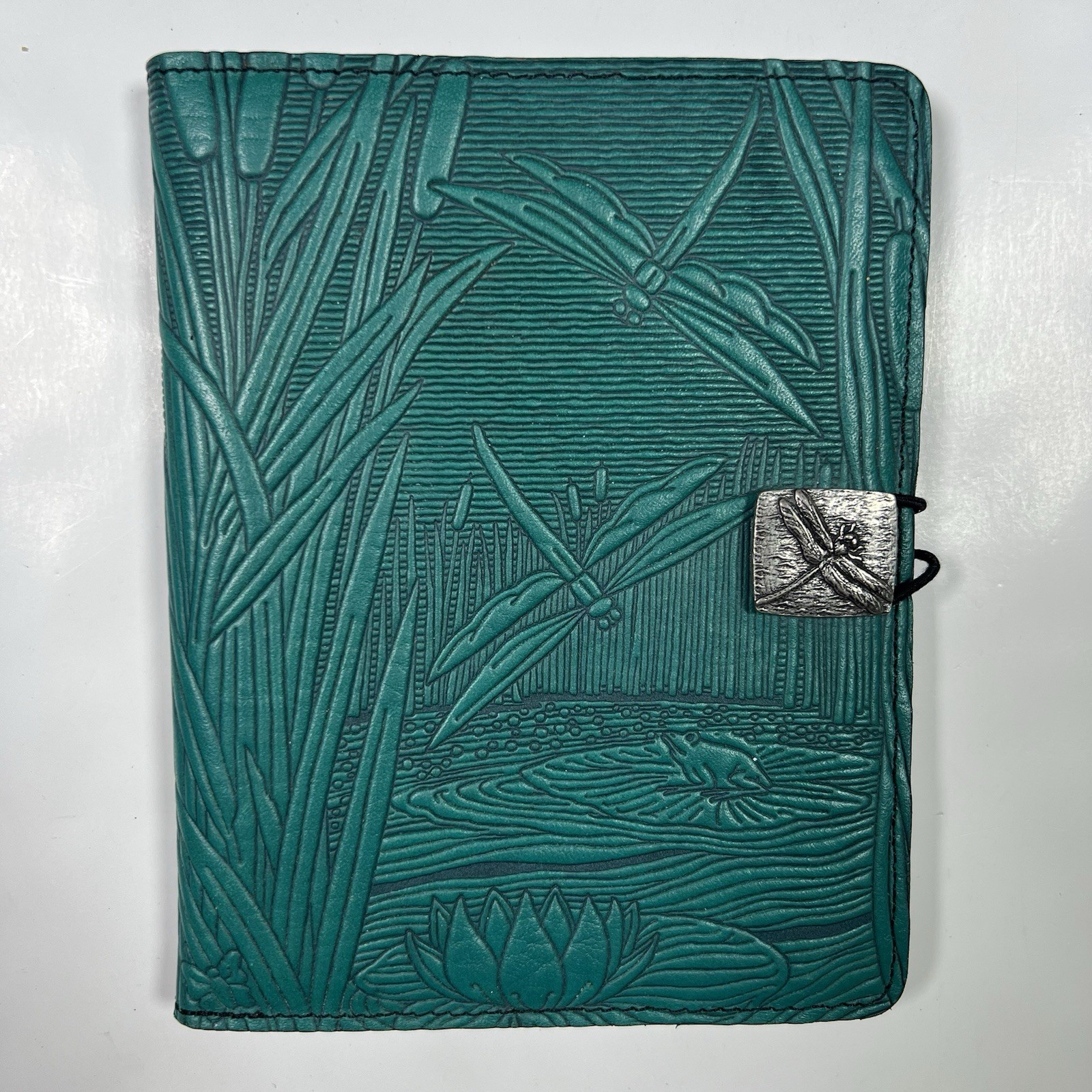 Oberon Design Leather Refillable Journal Notebook Dragonfly Pond Green 5X7