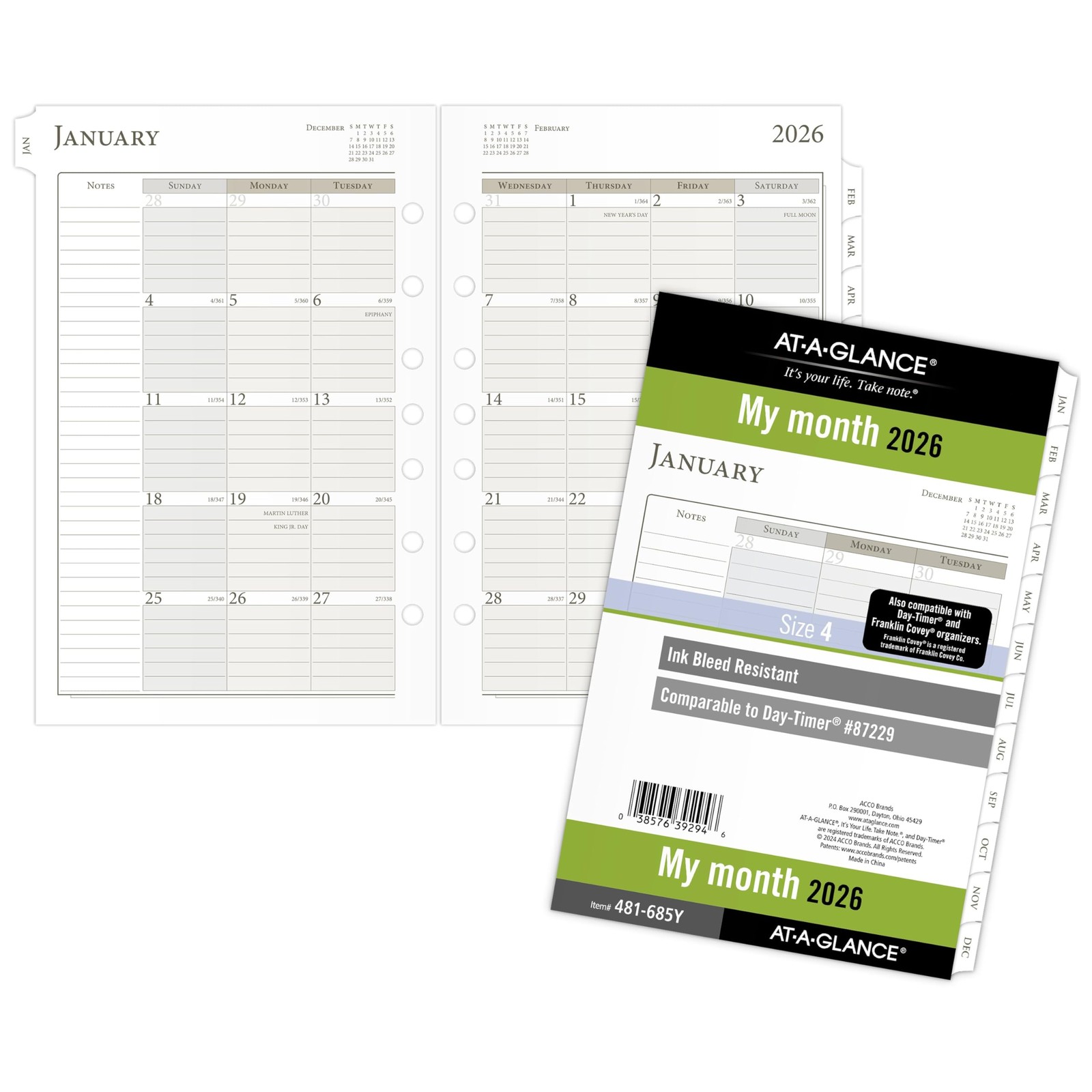 AT-A-GLANCE 2026 Planner Refill, Monthly, 5-1/2″ x 8-1/2″, Size 4 Desk, White