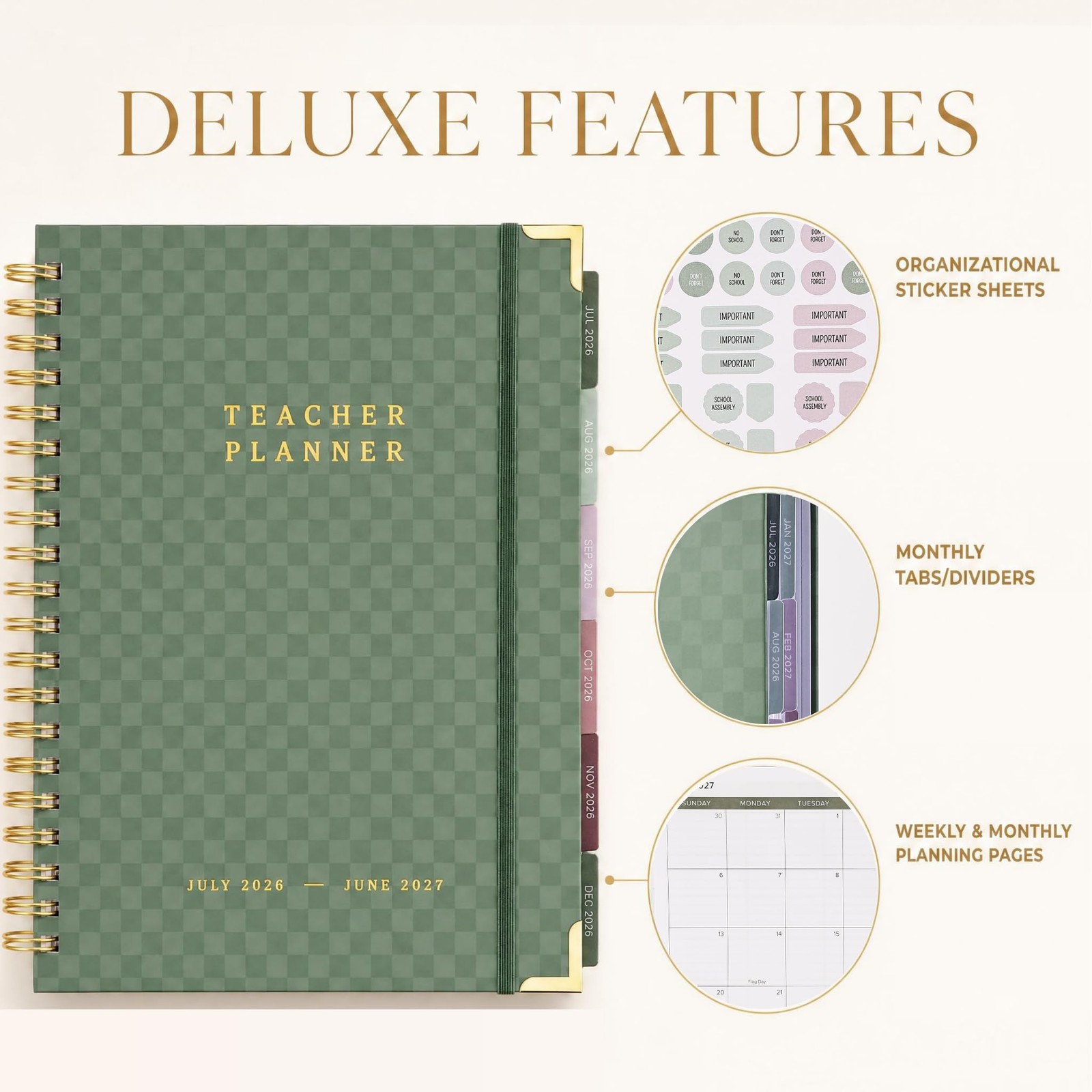Aesthetic Teacher Planner For The 2026-2027 Academic 8.5 x 11 inches, Sage