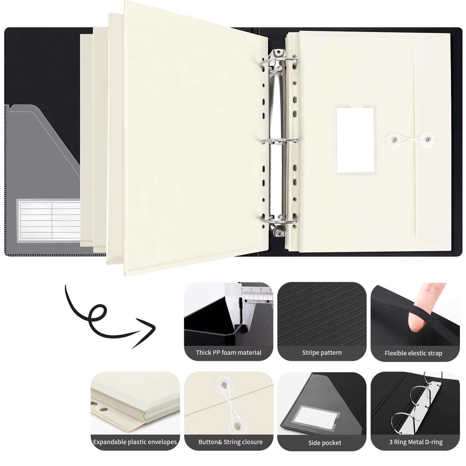 Uquelic Large Folio Document Organizer, Important Large, Black