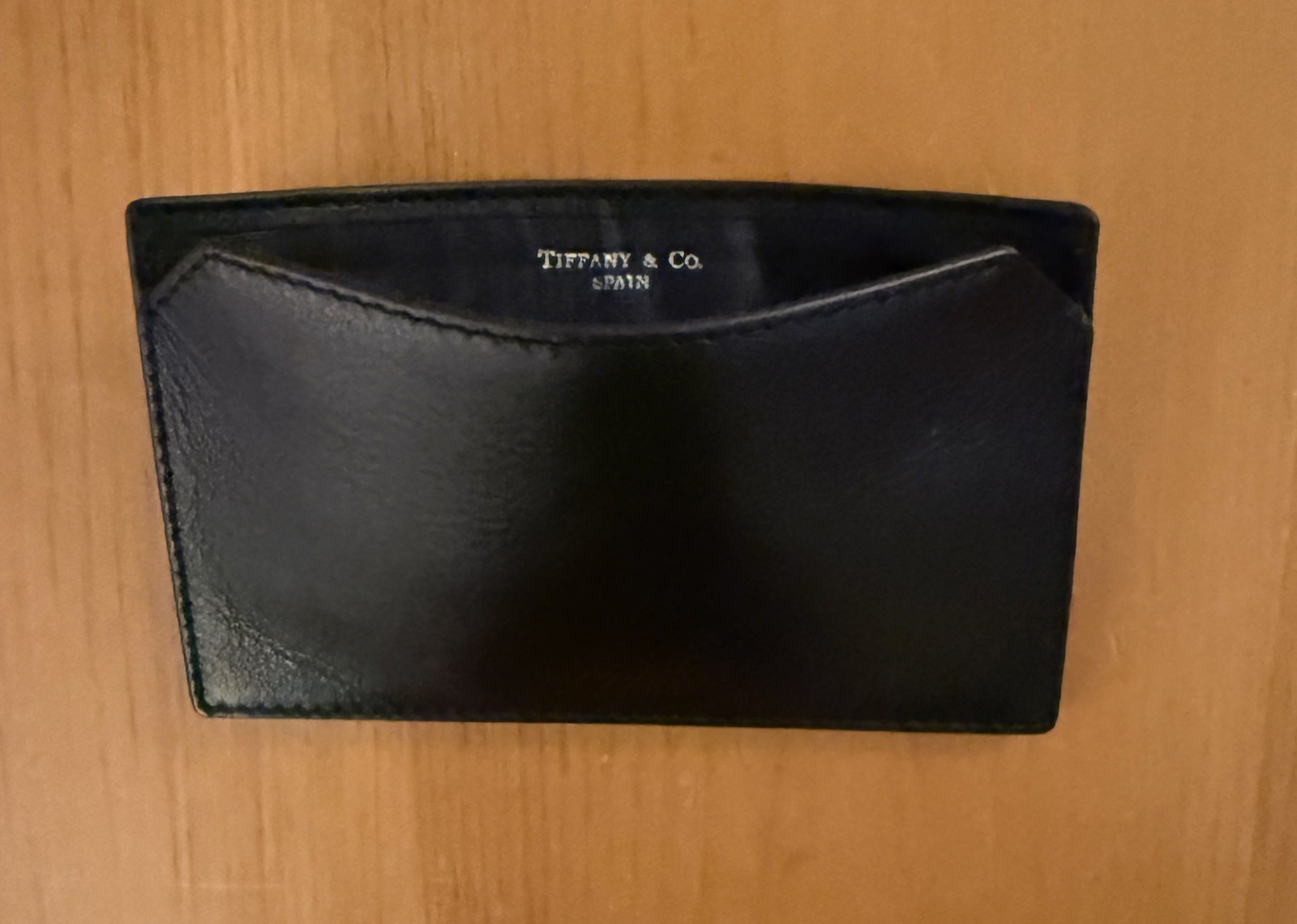 Tiffany & Co. Vintage Black Leather 3 1/2 x 5 1/2 Pocket Note Jotter Blue Pouch