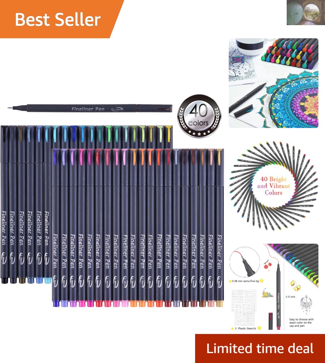 Multicolored Fineliner Pen Set – 45 Pieces with Stencils for Creative Projects