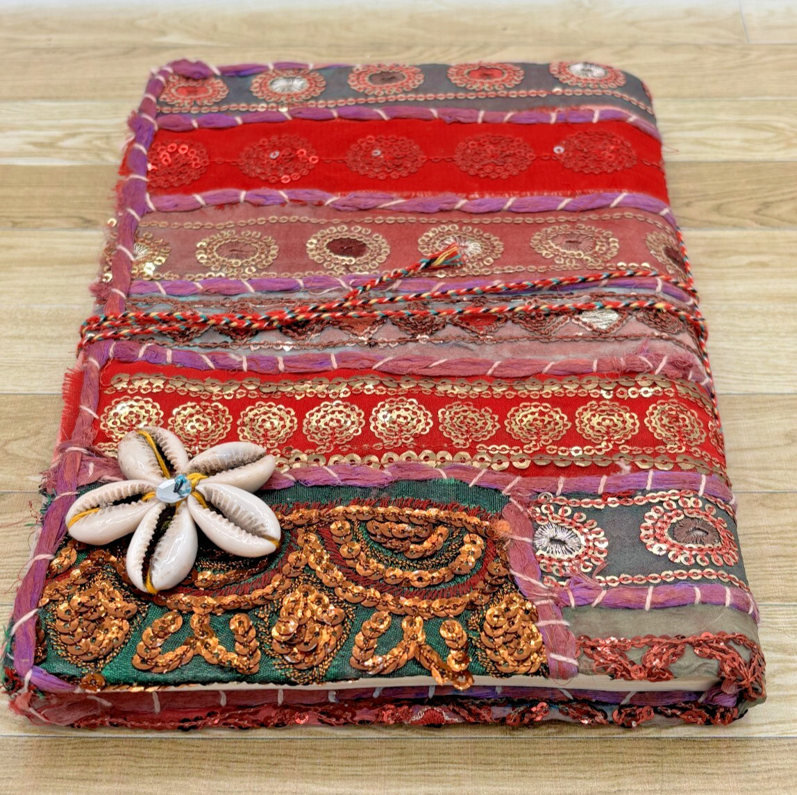 Hand Crafted Fabric Writing Drawing Notebook Diary Sequined and Shell Embellish
