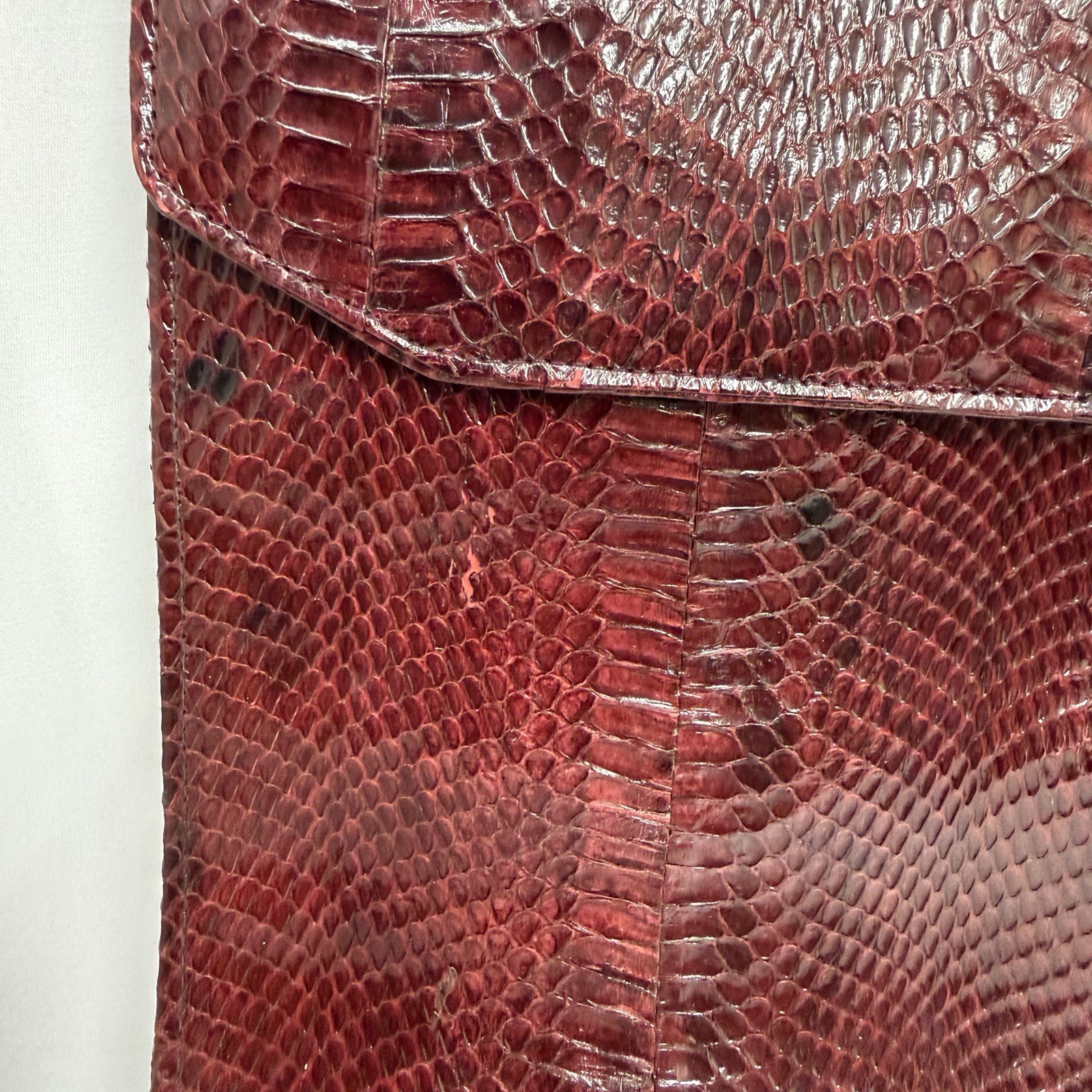 Vintage Snakeskin Portfolio Clutch Burgundy Large 15″ by 9 7/8″ For Laptop IPad