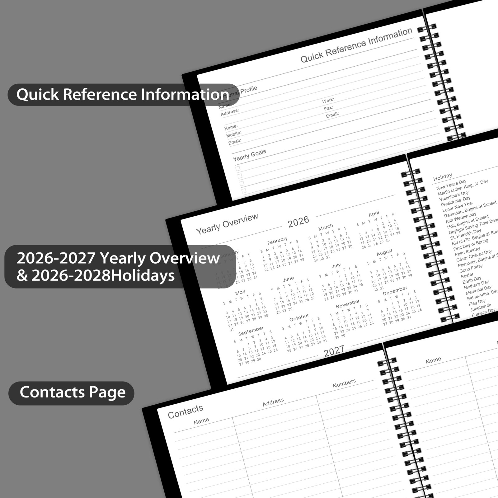 Planner 2026-2027 – Jul 2026 – Jun 2027, 9″ x 11″ Academic Black –