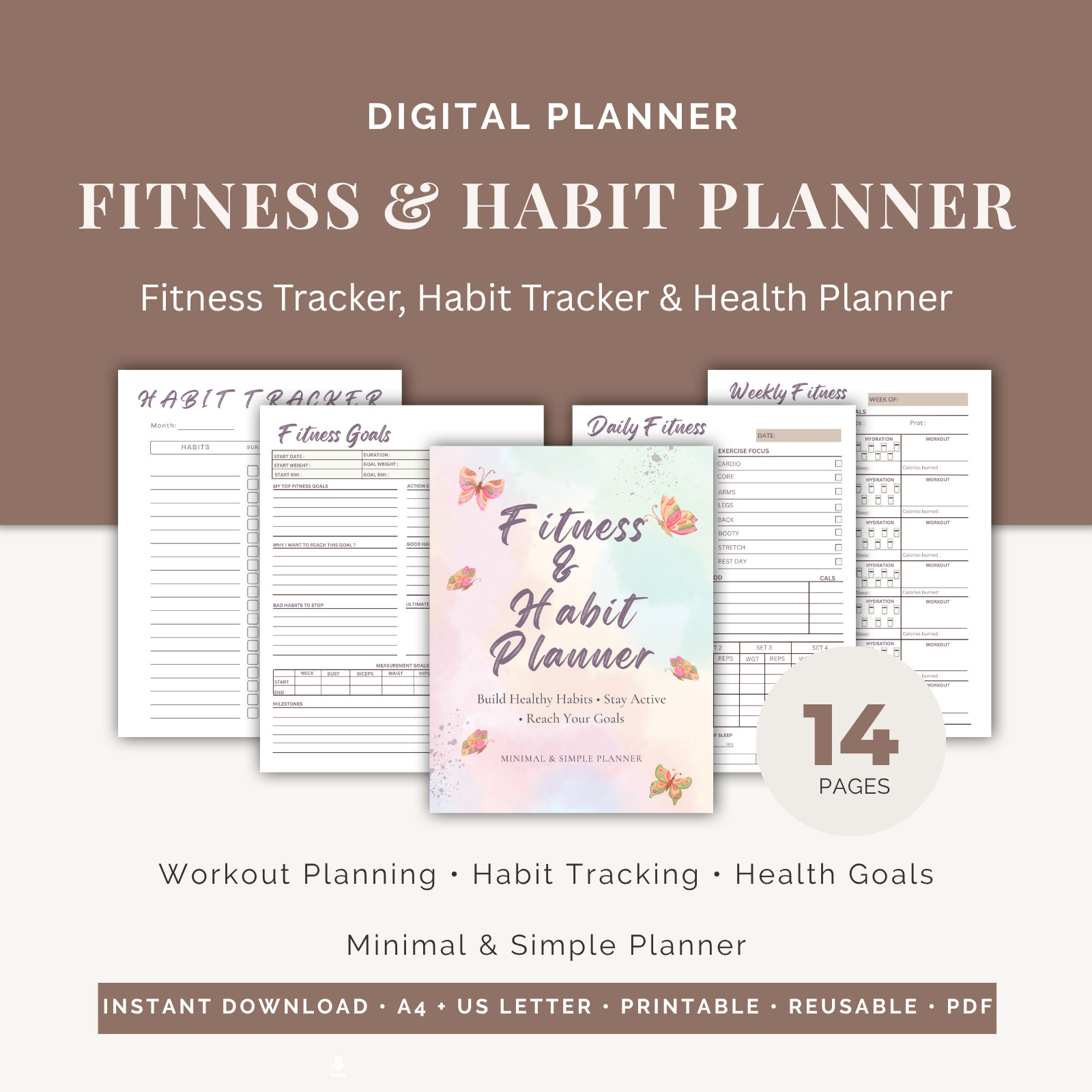 Fitness & Habit Planner PDF | GoodNotes iPad Planner, Workout Log & Habit Tracke