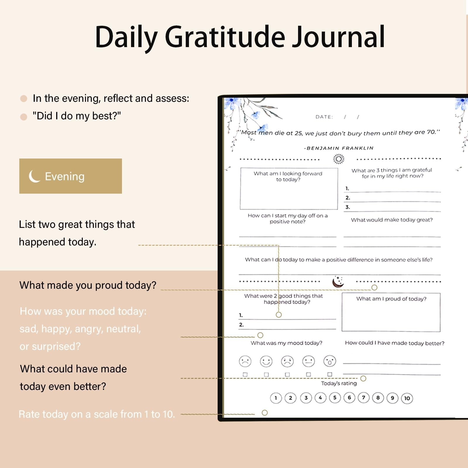 Gratitude Journal for Women & Men – Daily Mindfulness with Black