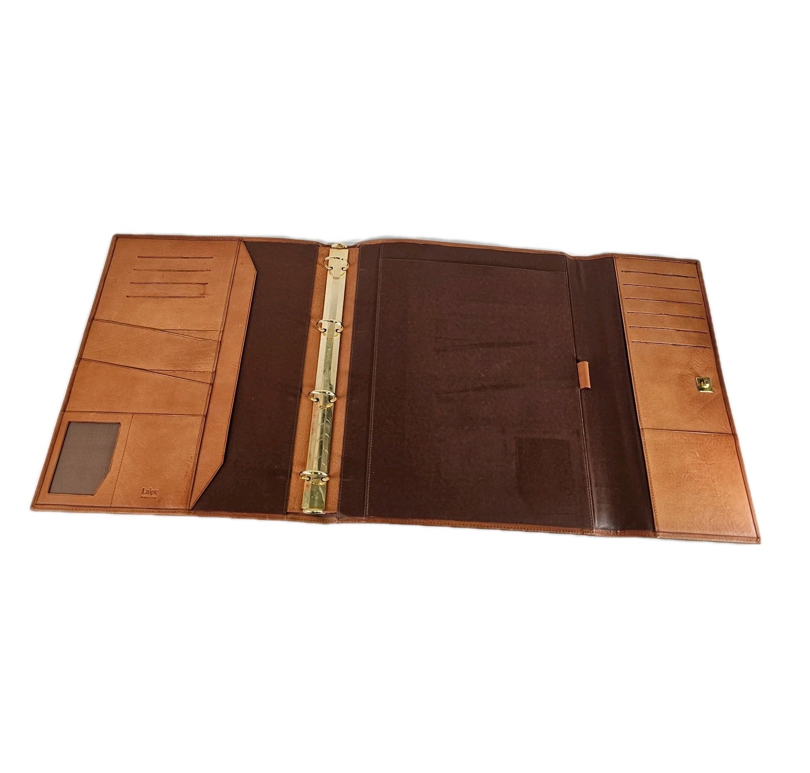 Laipe Leather Portfolio 4 Ring Binder Tan Lawyer Formal Document Note Pad Italy