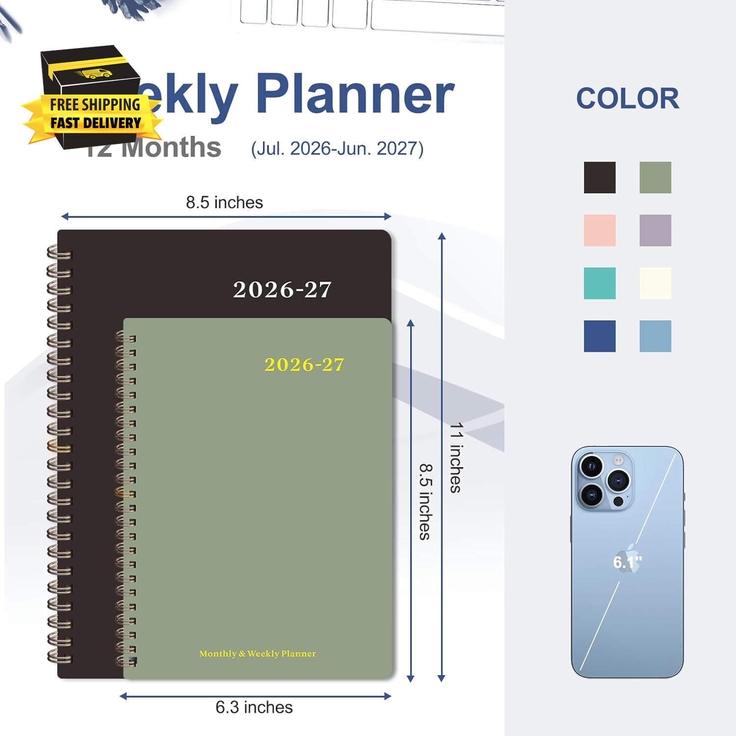 Planner 2026-2027, Weekly and Monthly Academic Year Calendar Planner, July 2026