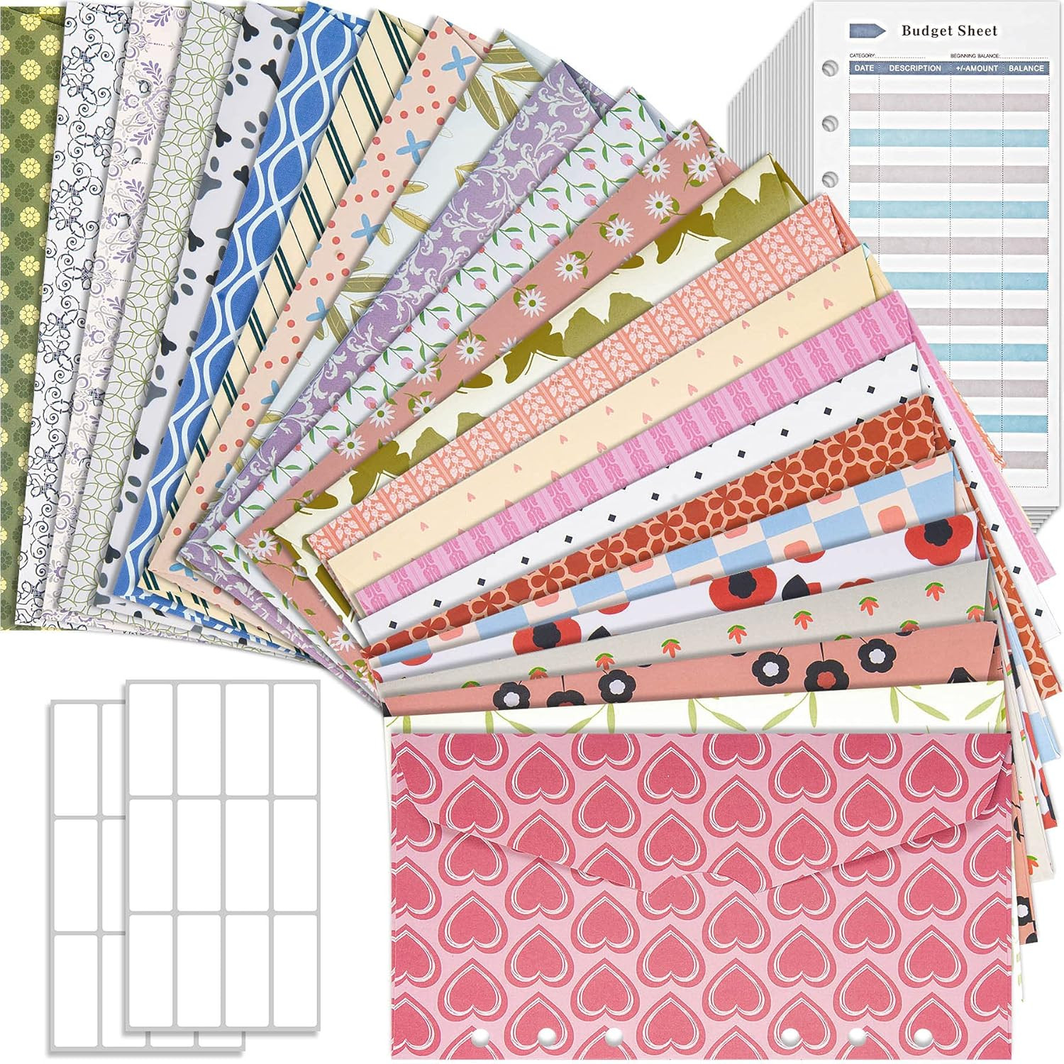 Cash Envelope for Budgeting, 24 Pcs Assorted Colors A6 6-Ring Budget Binder Enve