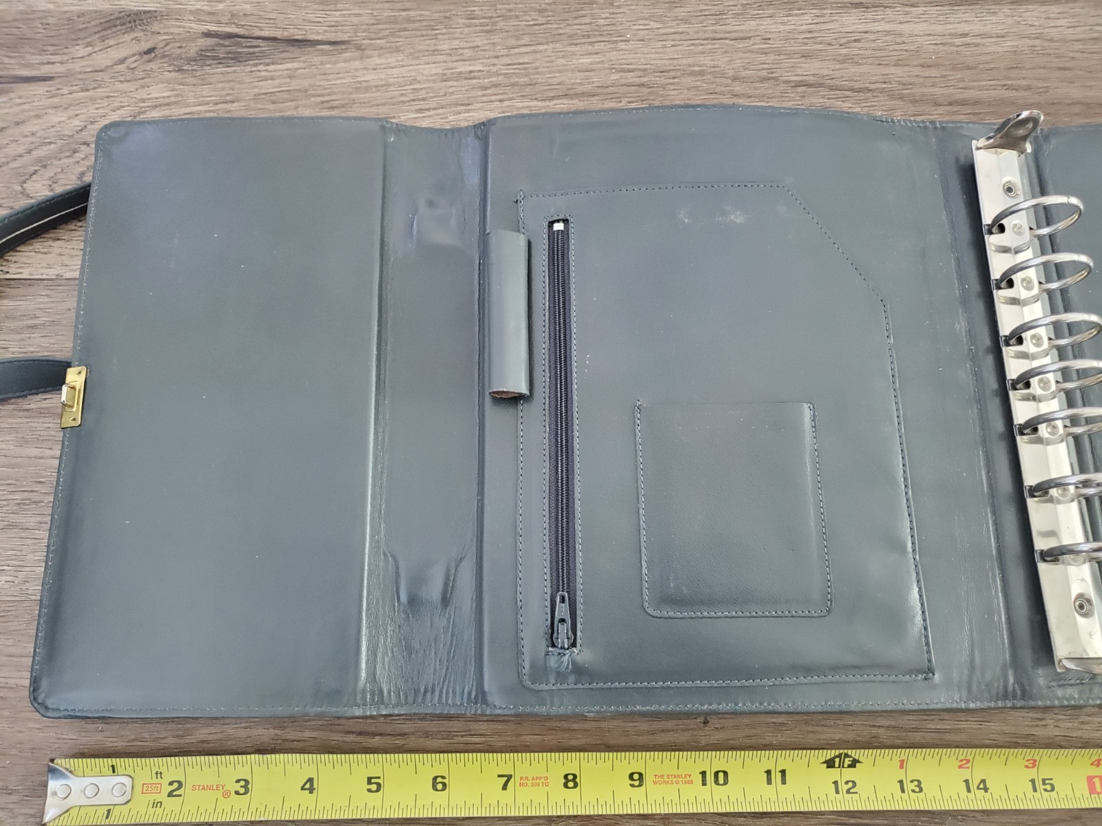 Vintage Genuine Leather 7 Ring Locking Binder Business Planner Gray 50s 60s 70s