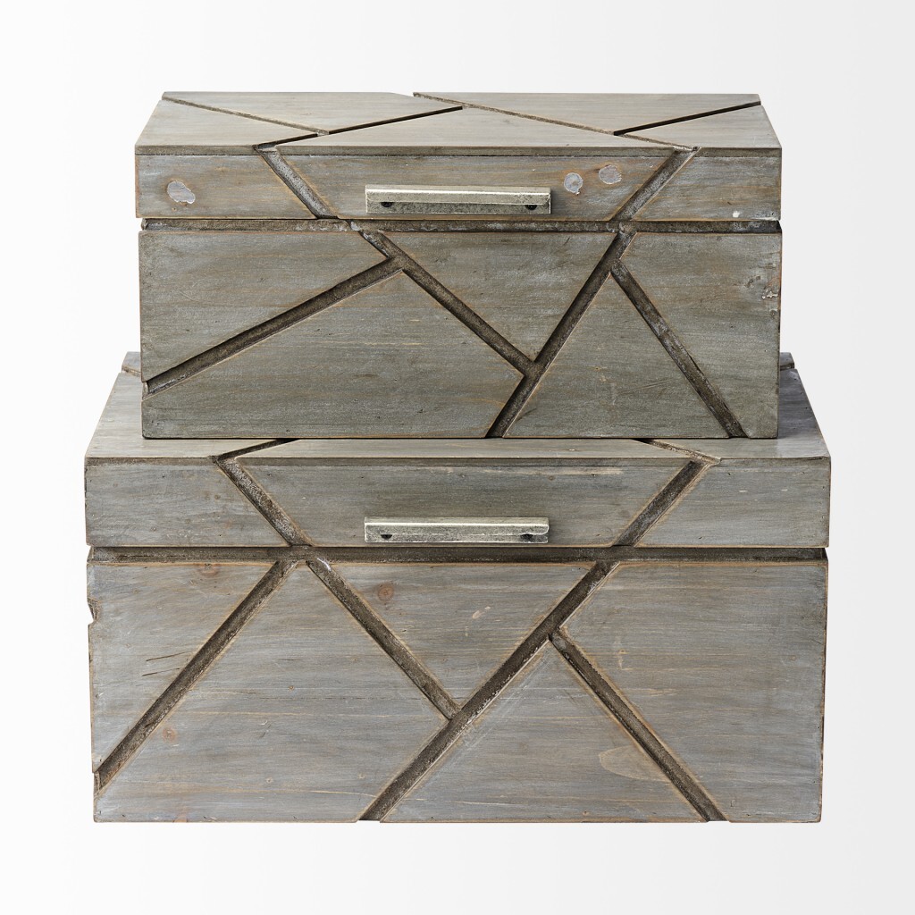 11″ Gray Solid Wood Box With Lid
