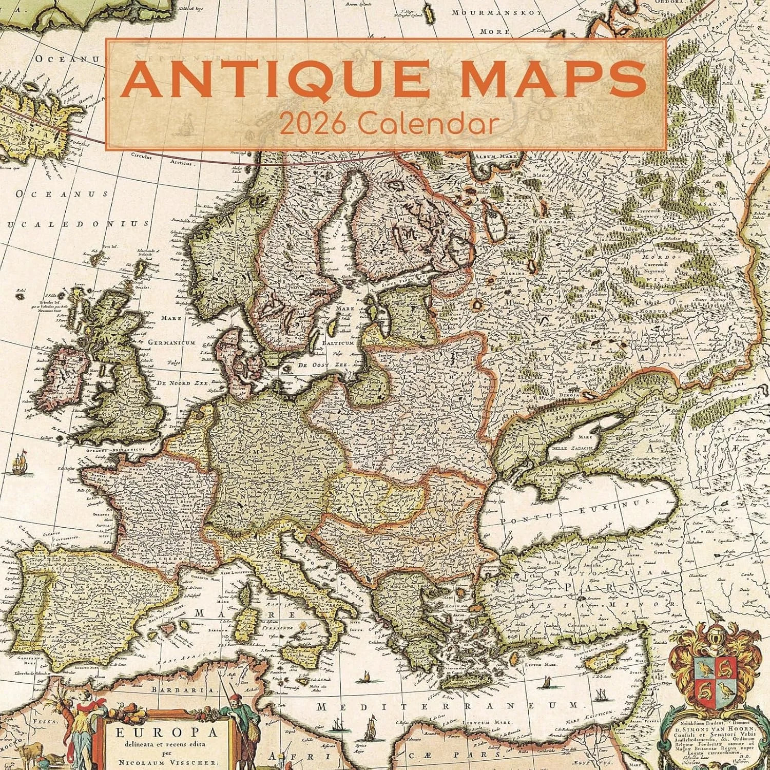 The Gifted Stationery 2026 Square Wall Calendar, Antique Maps, 16-Month Arts and