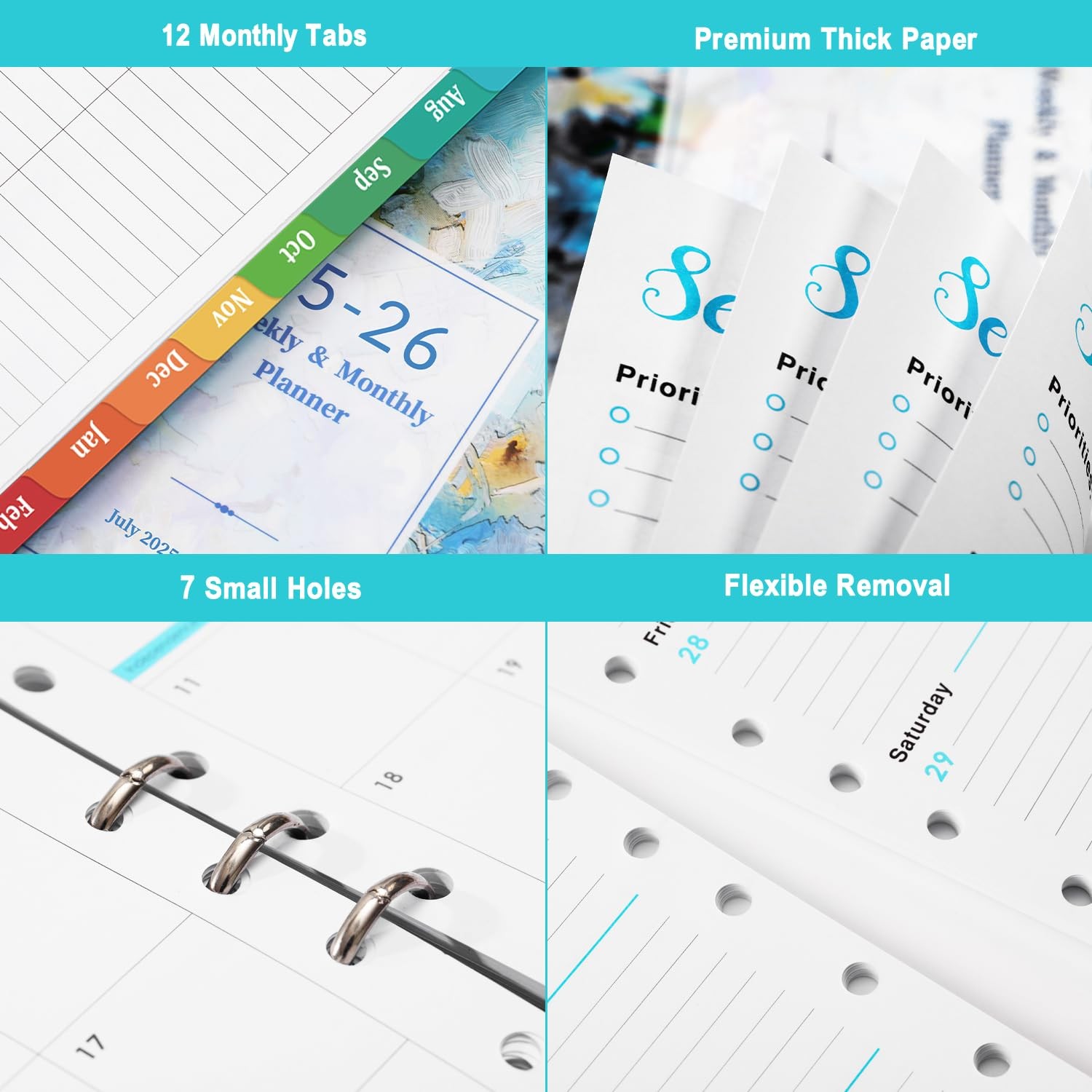 2025-2026 Planner Refills – Planner Inserts with 7-Hole Punched, 5-1/2″ x 8-1…