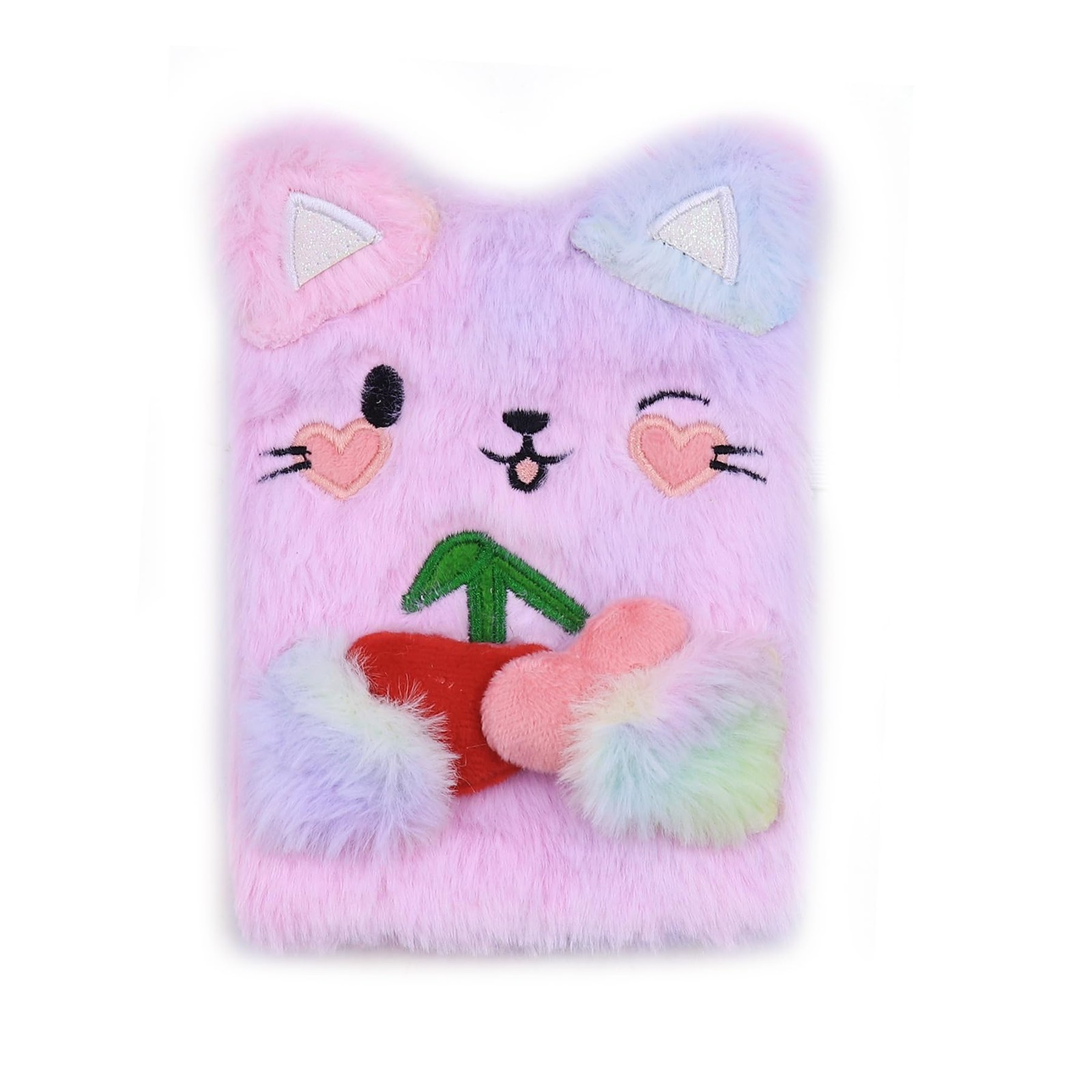 BOLLEY JOSS Fluffy Cat Notebook Plush Anmial Diary for A6, Pink Colorful