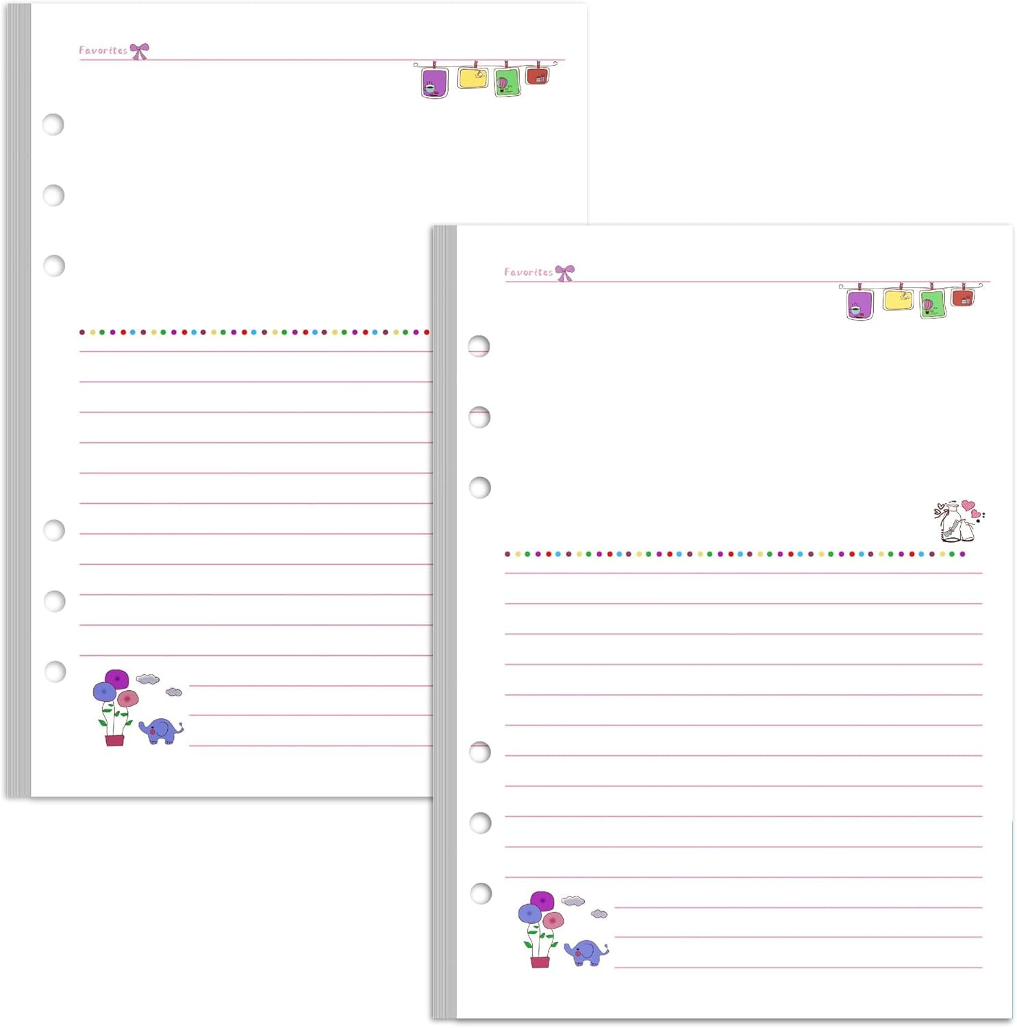 A5 Refill Line Paper, Colorful 6-Rings Binder Papers Refill, Notebook Inserts R