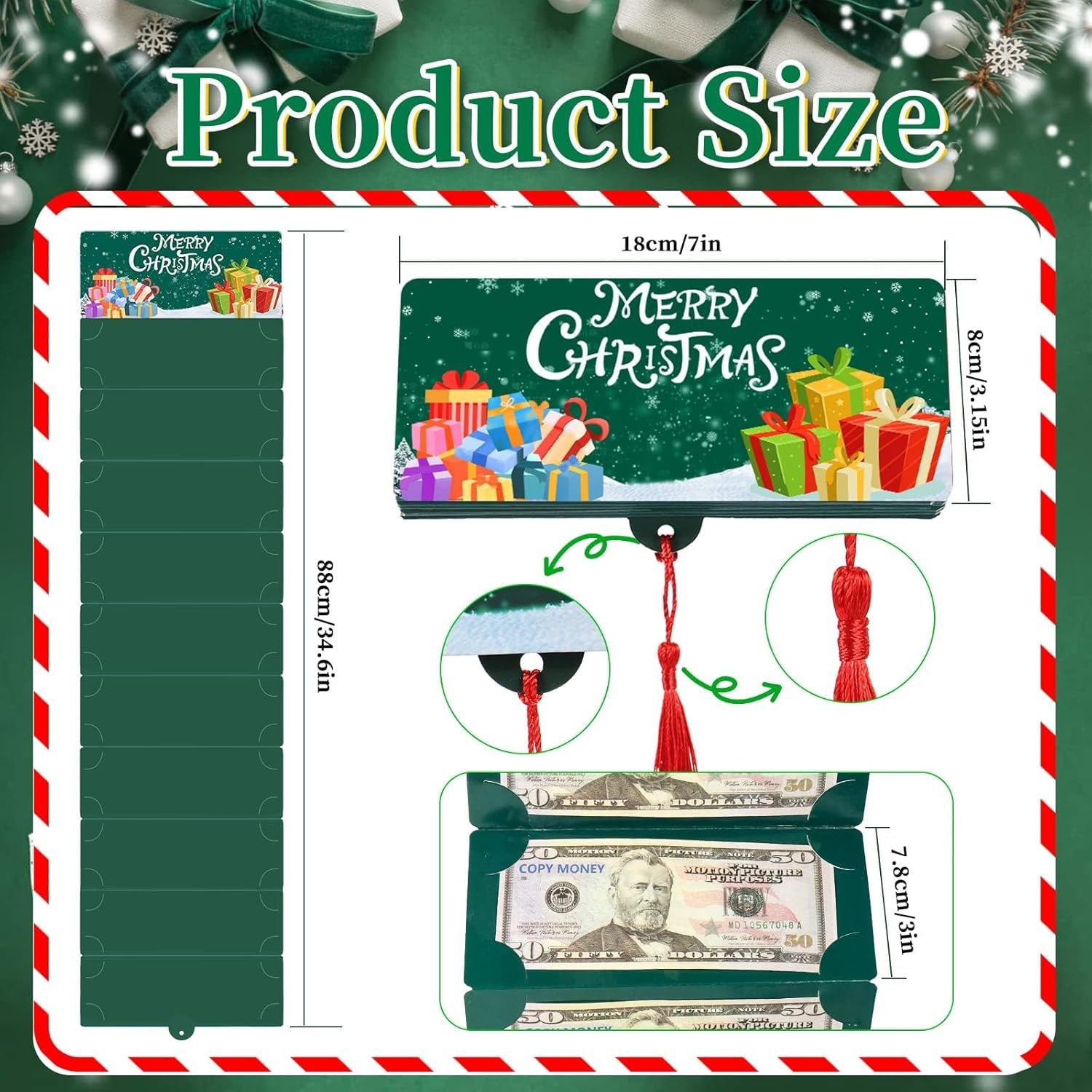 JANTORSGD 2 Pack Christmas Cash Gift Envelopes, 10 Slots Christmas Money Hold…