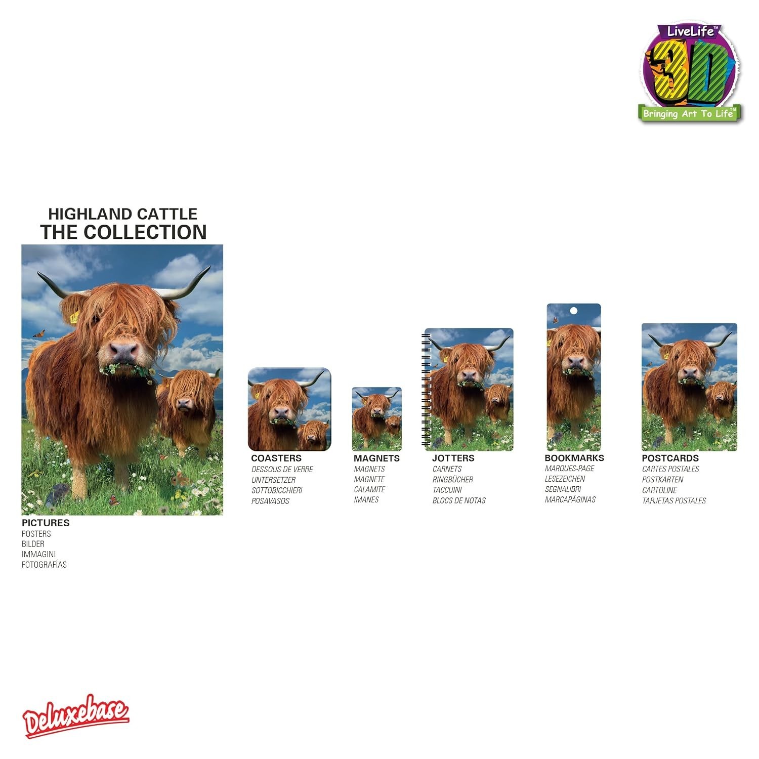 Deluxebase 3D LiveLife Notebook – Recycled A6 Journal with Highland Cattle Cover