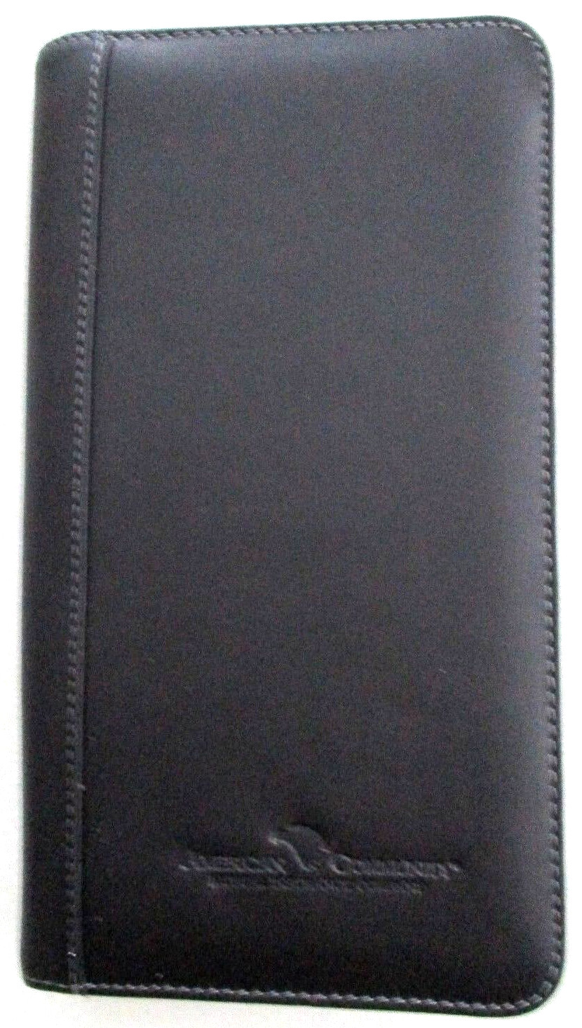 NEW BOX Black LEEDS Genuine Leather ZIP-AROUND WALLET ORGANIZER Logo Embossed
