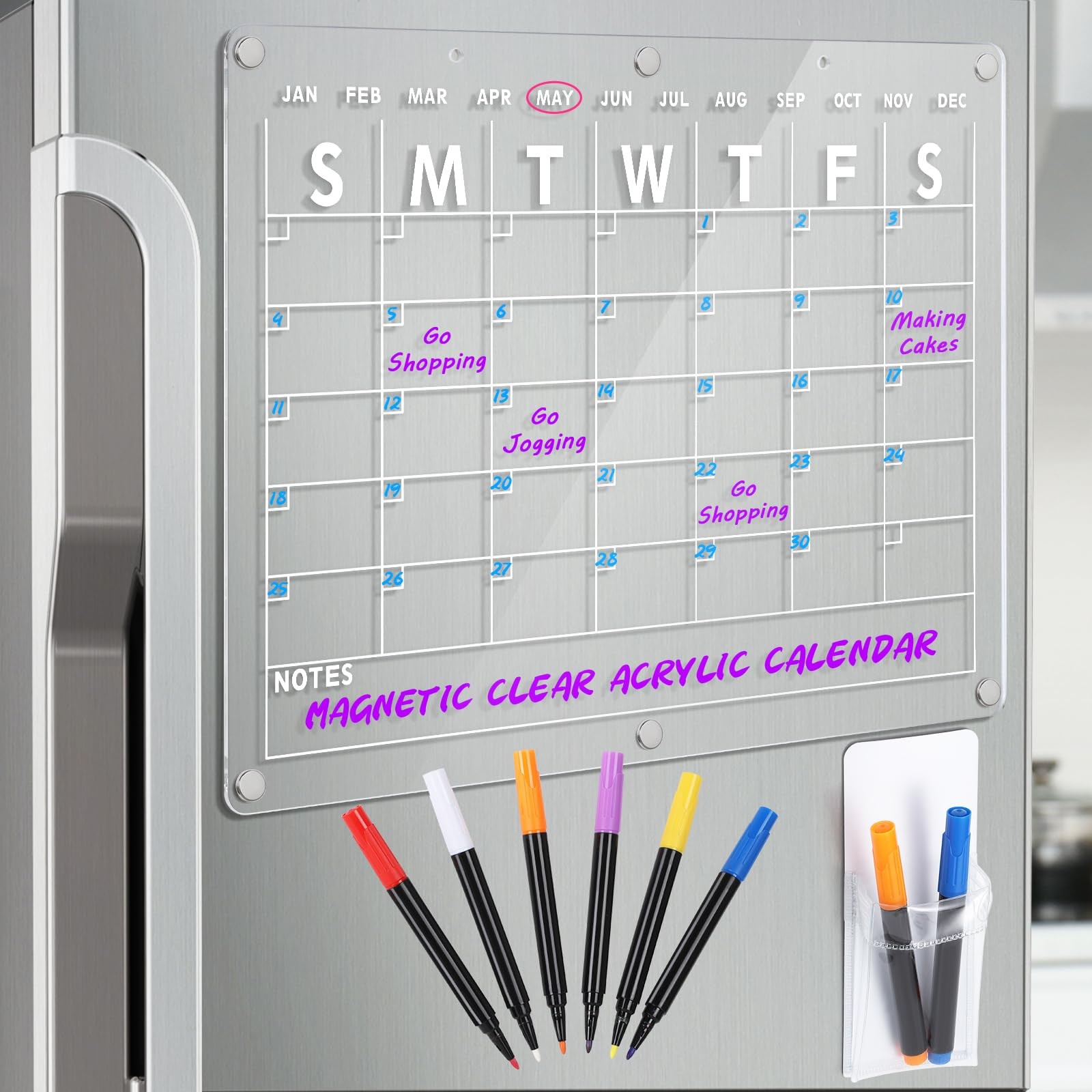 Acrylic Magnetic Dry Erase Board Calendar for Fridge, 16.5″x12″,