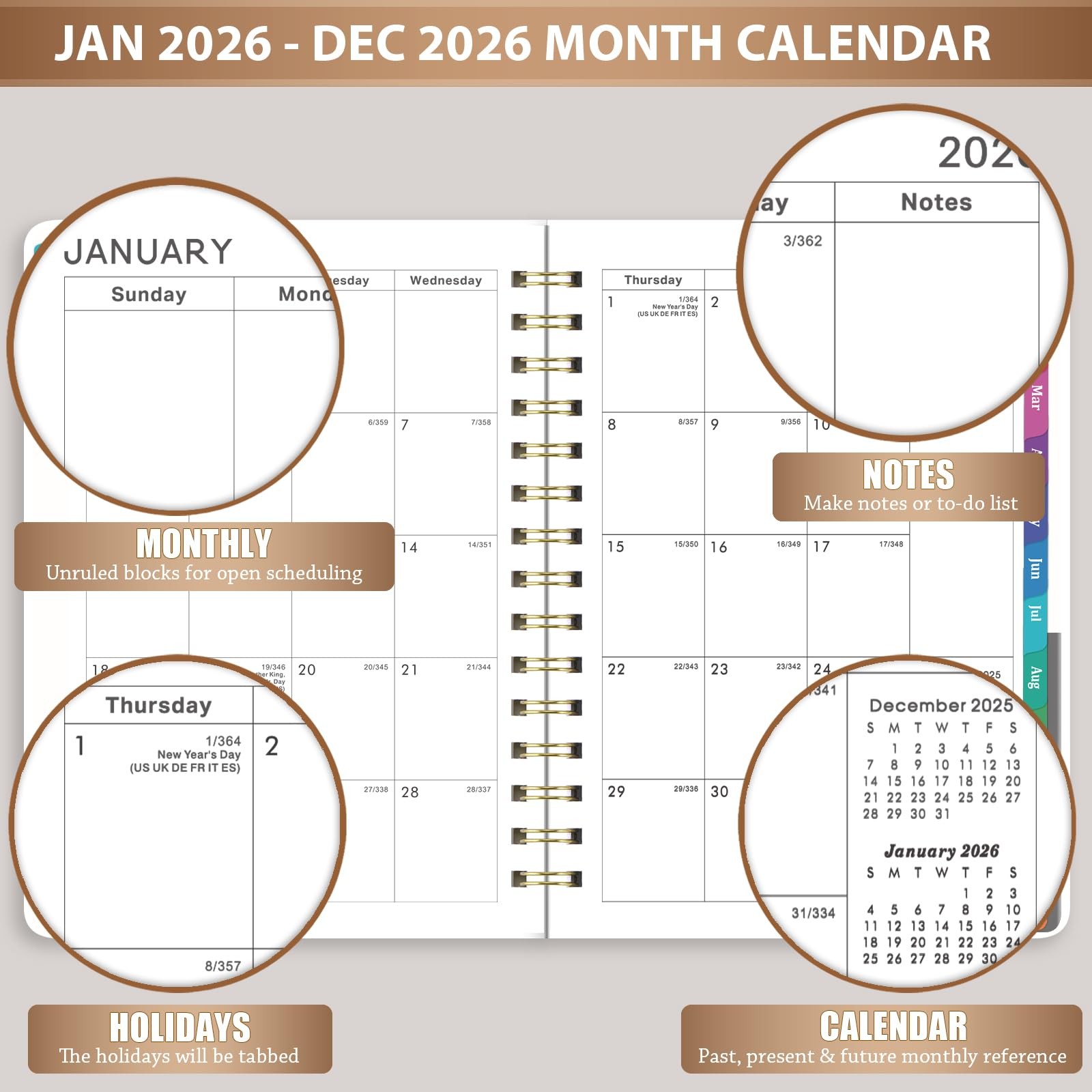 Planner 2026 – Planner/Calendar 2026, Jan. 2026 – Dec. 2026, Weekly Monthly