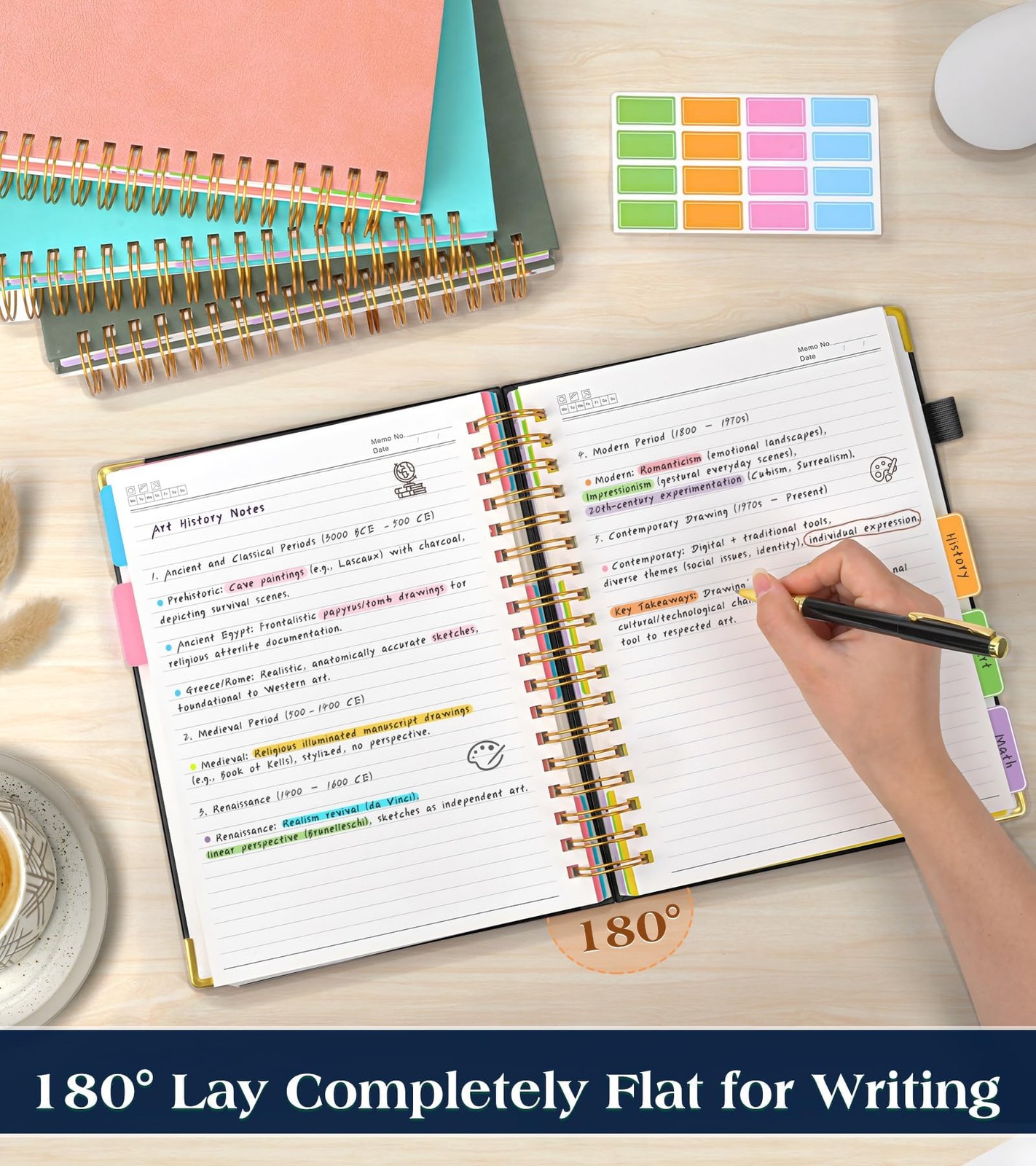 Spiral Notebook Journal with Removable Dividers Tabs, 300 Pages Hardcover Lea…