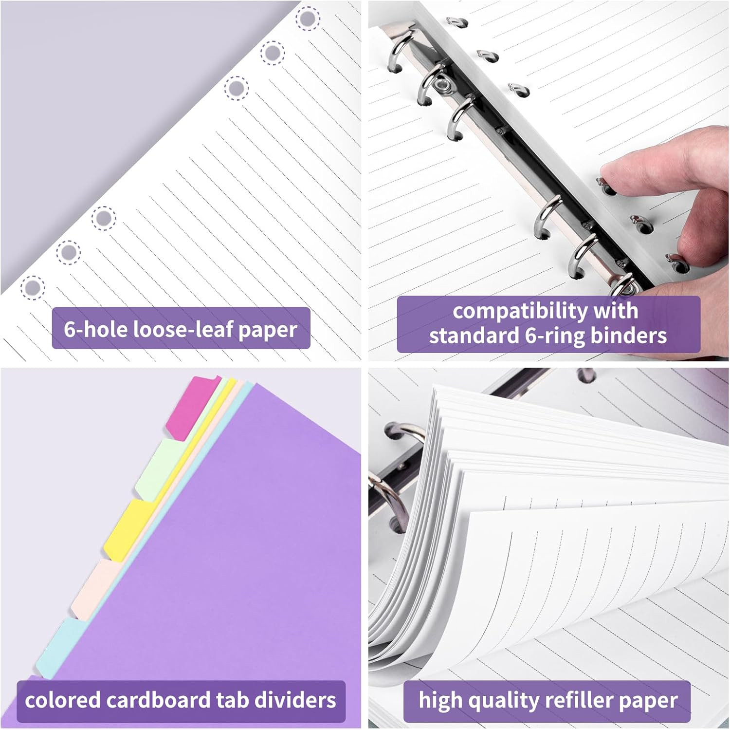 A5 Refill Paper Planner Inserts, 6-Hole Loose Leaf Paper, College Ruled Loose Le