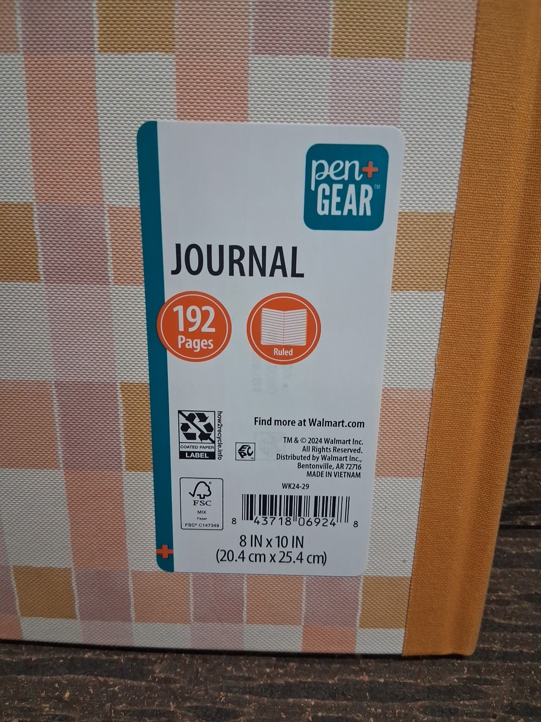 New Pen+Gear Hardcover Journal 192 Ruled Pages Notebook Checker 8″ X 10″