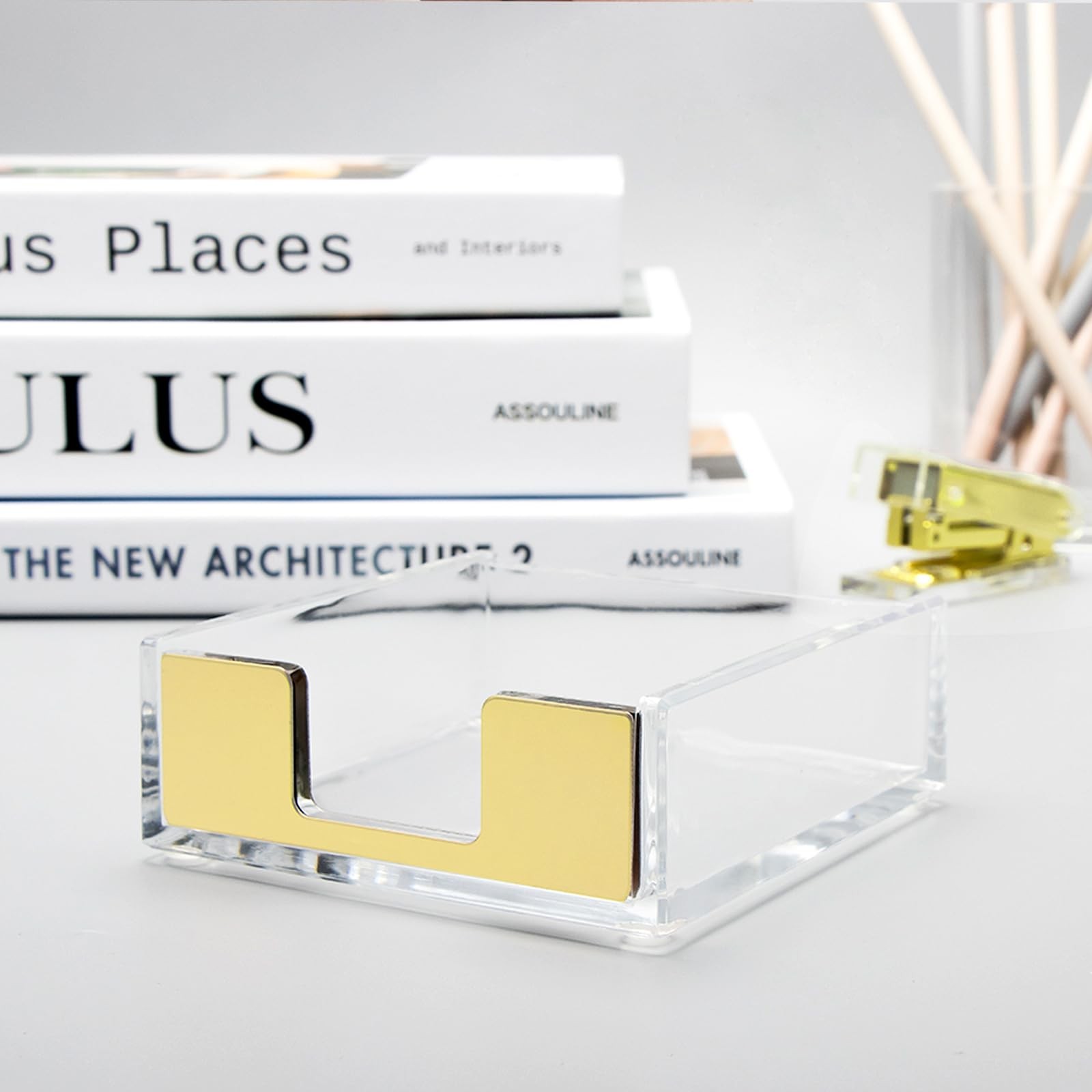 NatSumeBasics Gold Sticky Note Holder Clear Acrylic Yellow Pure Tone