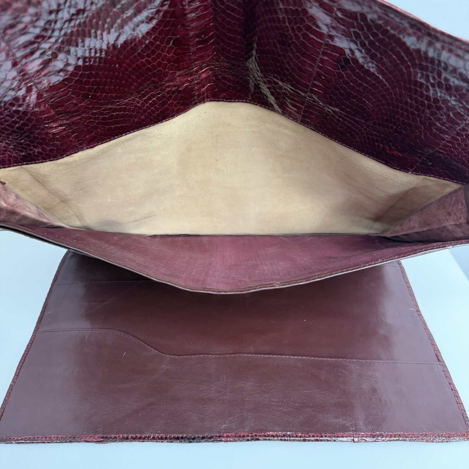 Vintage Snakeskin Portfolio Clutch Burgundy Large 15″ by 9 7/8″ For Laptop IPad