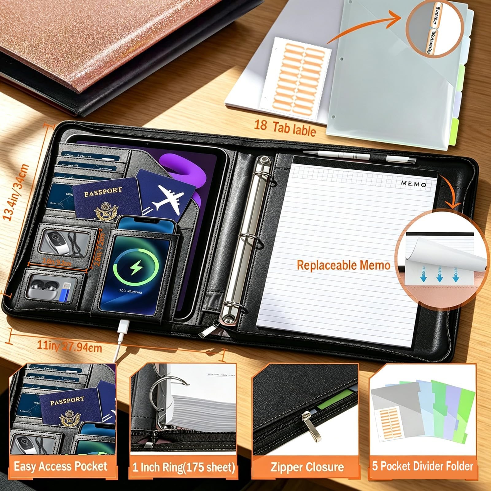 Clipboard with Storage for Men Women, Leather Padfolio Portfolio with Zipper,…
