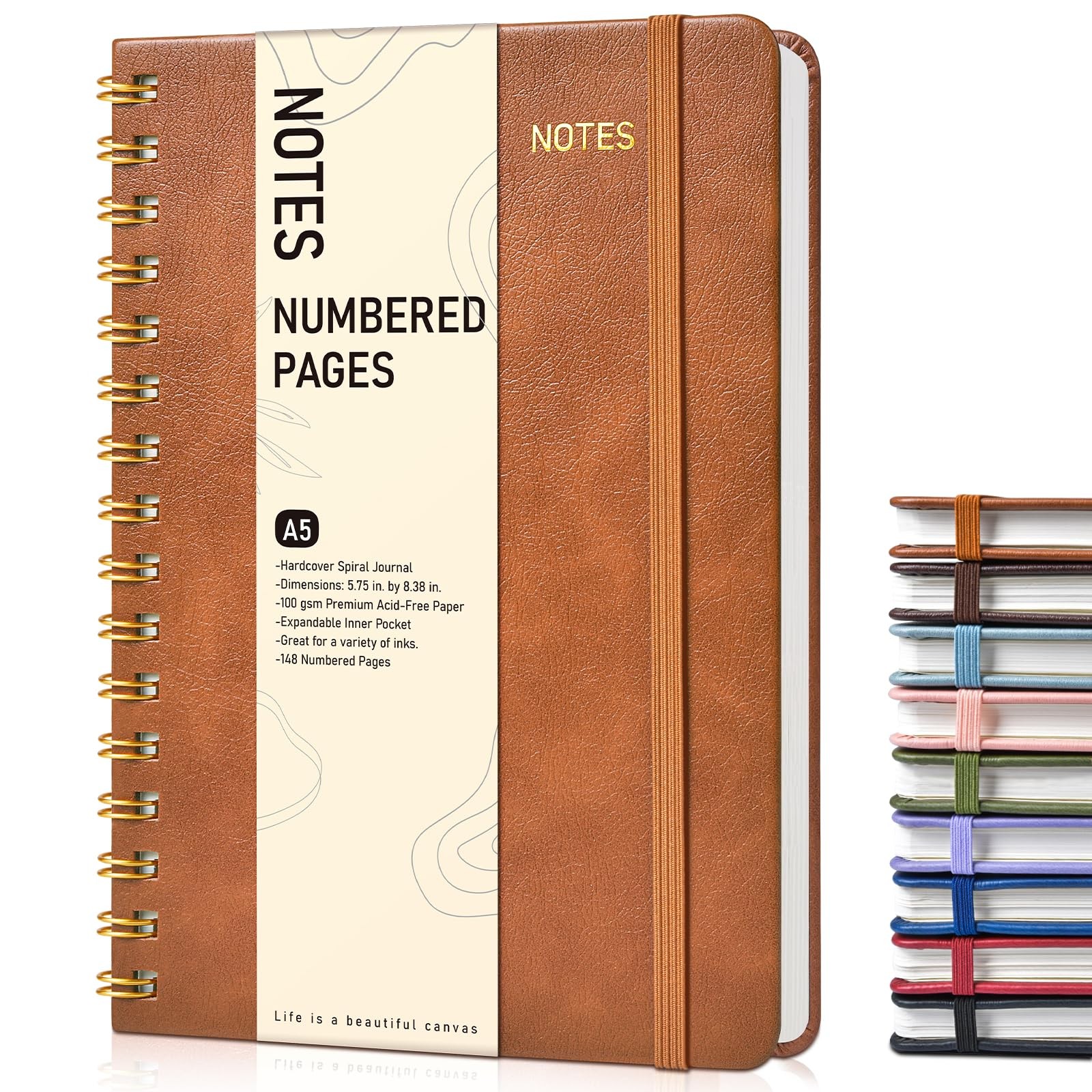 Lined Spiral Journal Notebook, A5 Hardcover Journals for Line, Brown