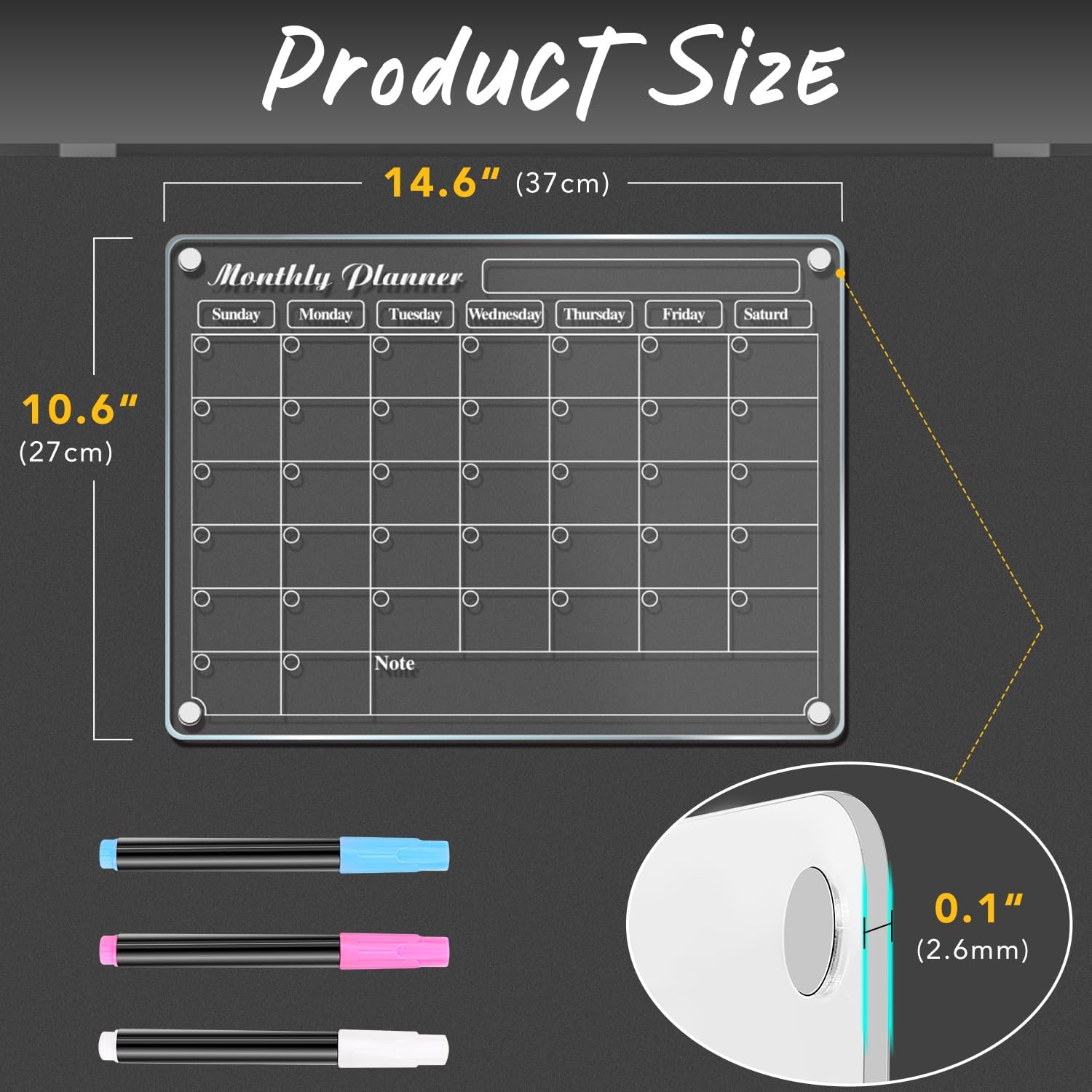 DIYMAG Magnetic Calendar for Refrigerator Dry Erase Wall MTH, Transparen
