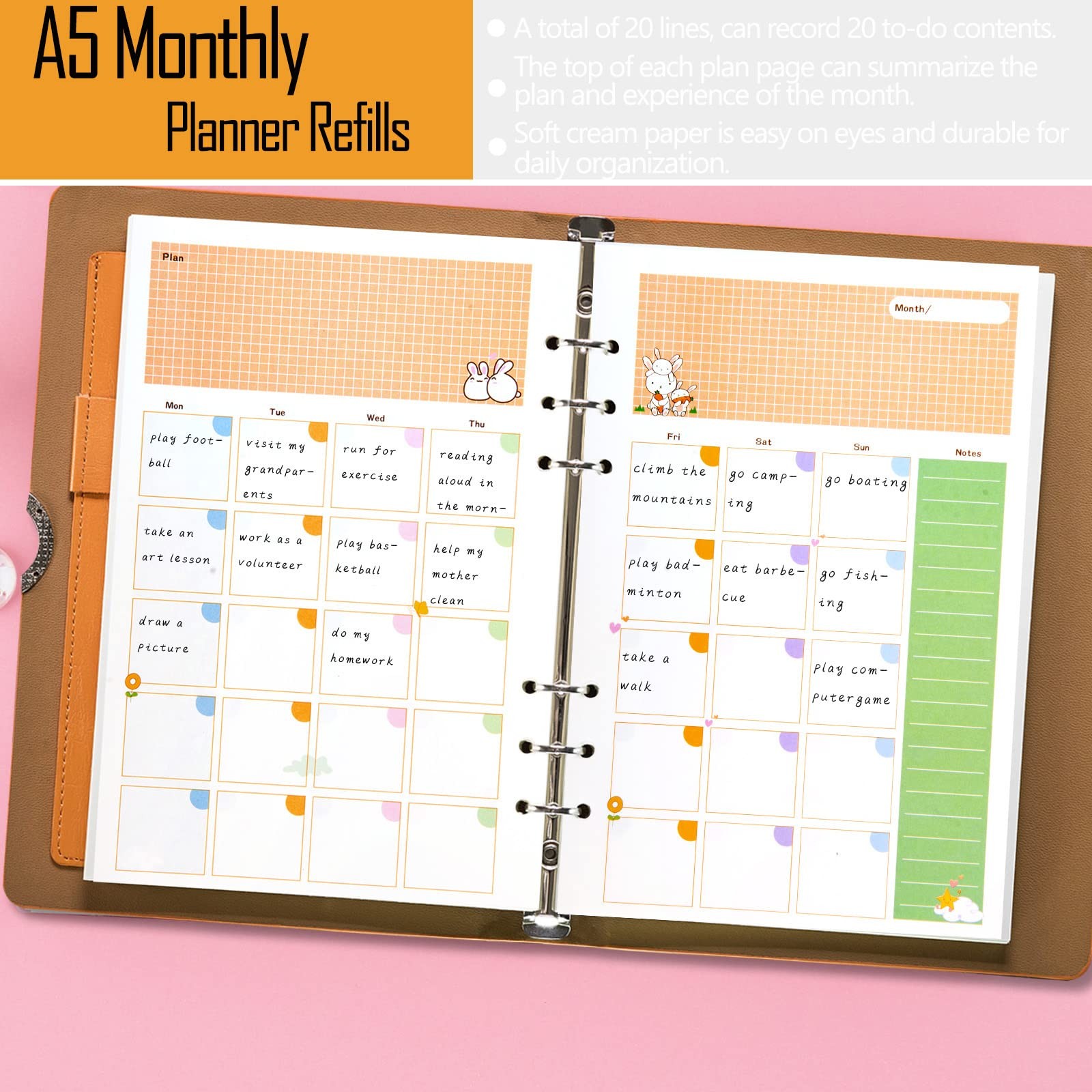 Rancco A5 Planner Inserts Monthly A5, Refills