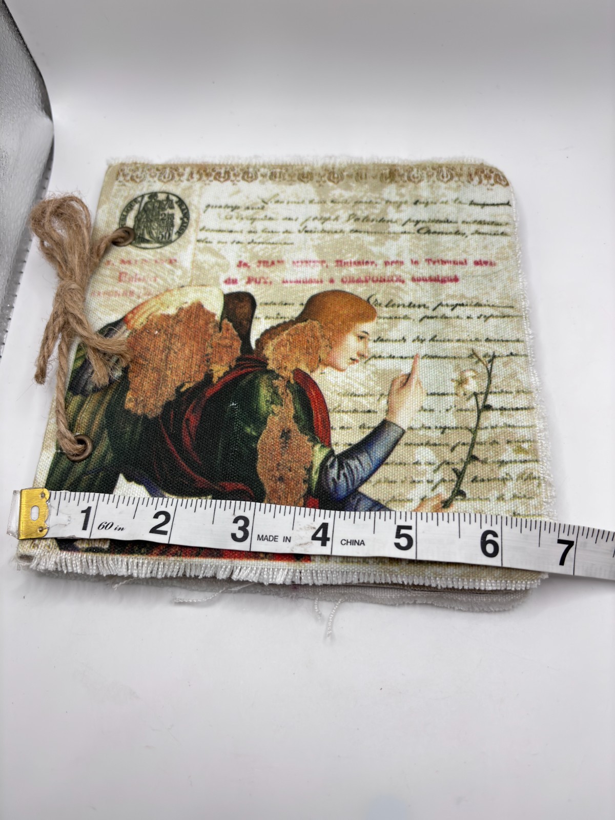 Handmade Junk Journal Archangel Gabriel 7×7 140 pages fabric cover rope tied