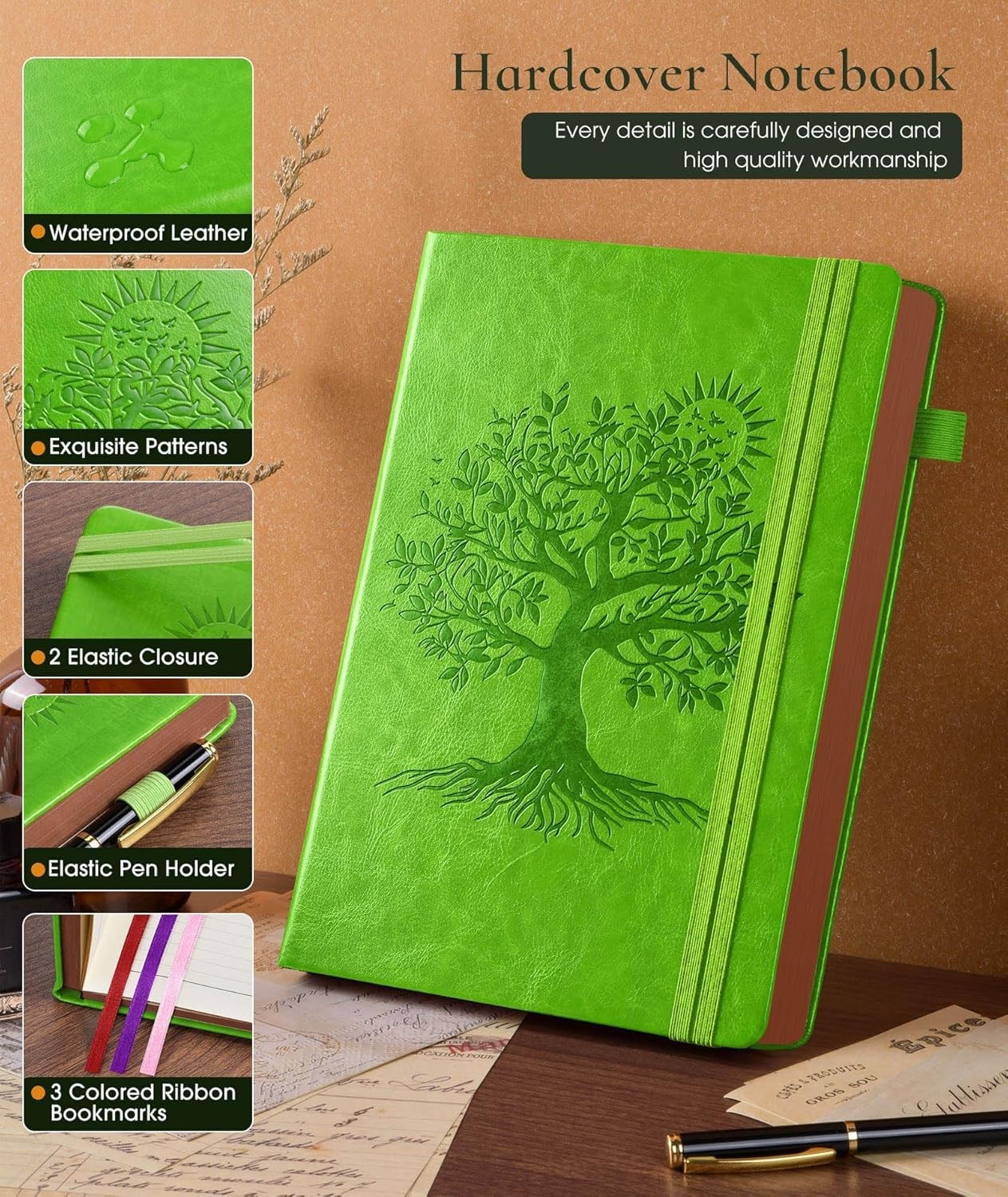 Vintage Leather Journal with 300 Numbered Pages,A4 Lined Journal for Men Wome…