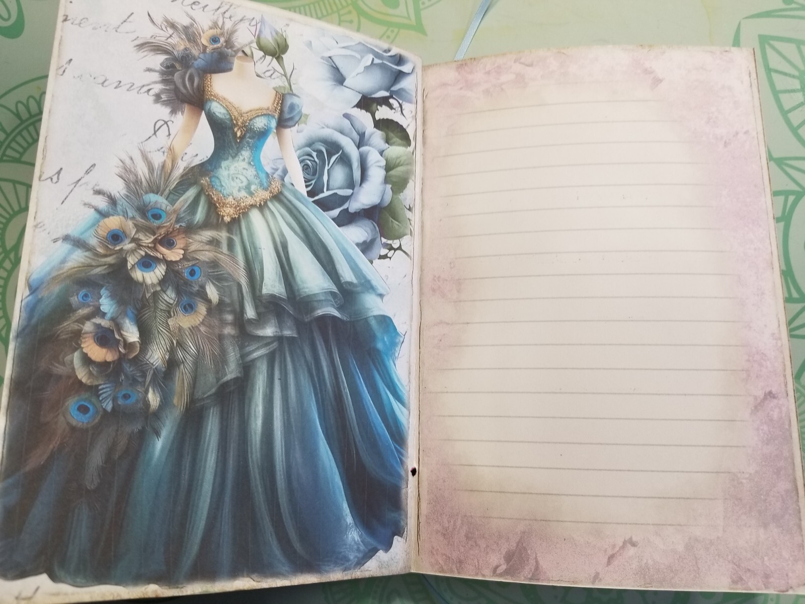 Junk Journal Booklet “VICTORIAN PEACOCK” HANDMADE Cards, Pockets, Ephemera