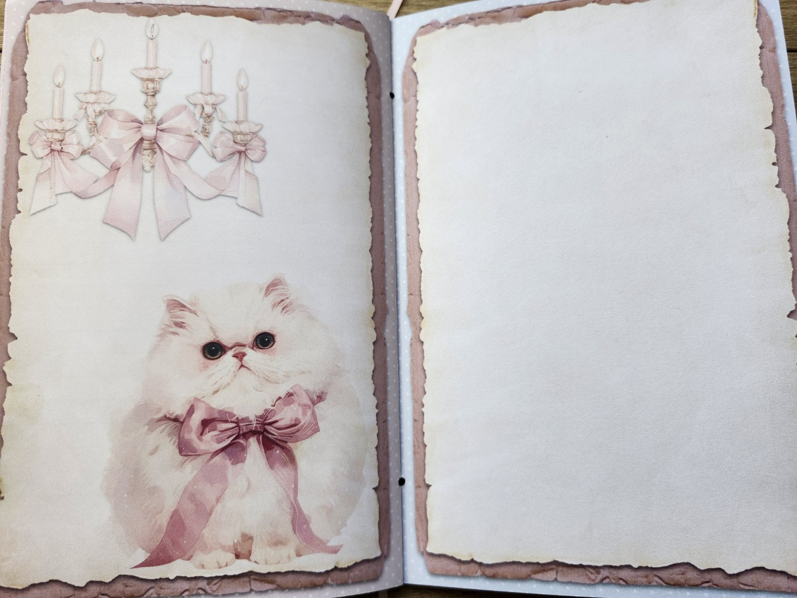 Junk Journal Blank Booklet “COQUETTE PRINCESS” Handnade Pink Bows Puppies LG