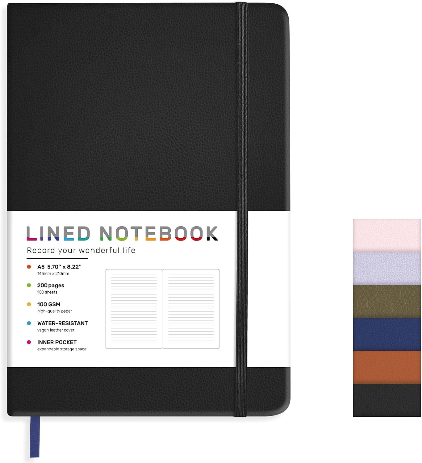 Lined Journal Notebook for Women Men, 200 Pages A5 Hardcover Leather Journals 5.