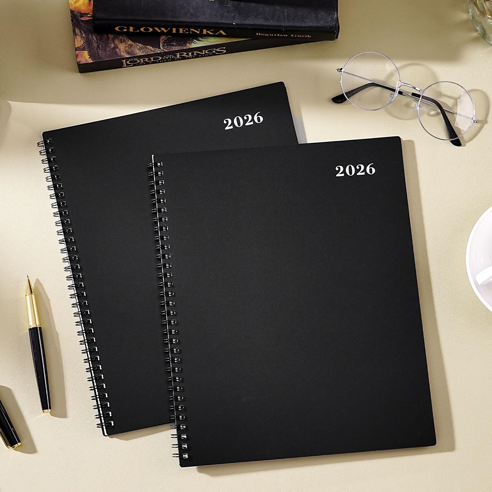 12 Month Planner 2026, Jan Dec Calendar With Tabs, Contacts, Black