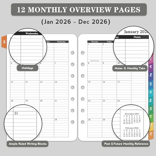 2026 Daily & Monthly Planner Refills, 2-Page Per Day, Ring-Bound Organizer, Tabs