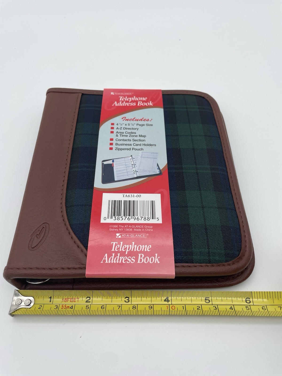 Vintage AT-A-GLANCE Address Book Bifold TA631-00 Navy Green Plaid Faux Leather