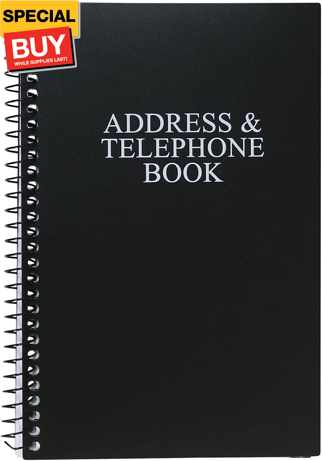 Address and Telephone Book, Black, 8 x 5 inches for Organizing Names, Addresses,