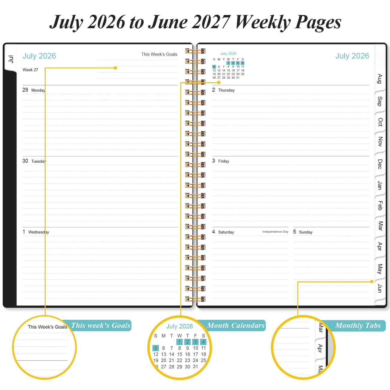 2026-2027 Planner – Weekly and Monthly Calendar 6.4″ x 8.5″, Black