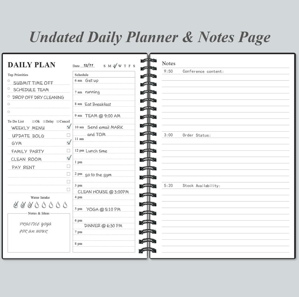 Daily Planner Undated – A5 To Do List Notebook Hourly Schedules, Spiral Appoi…