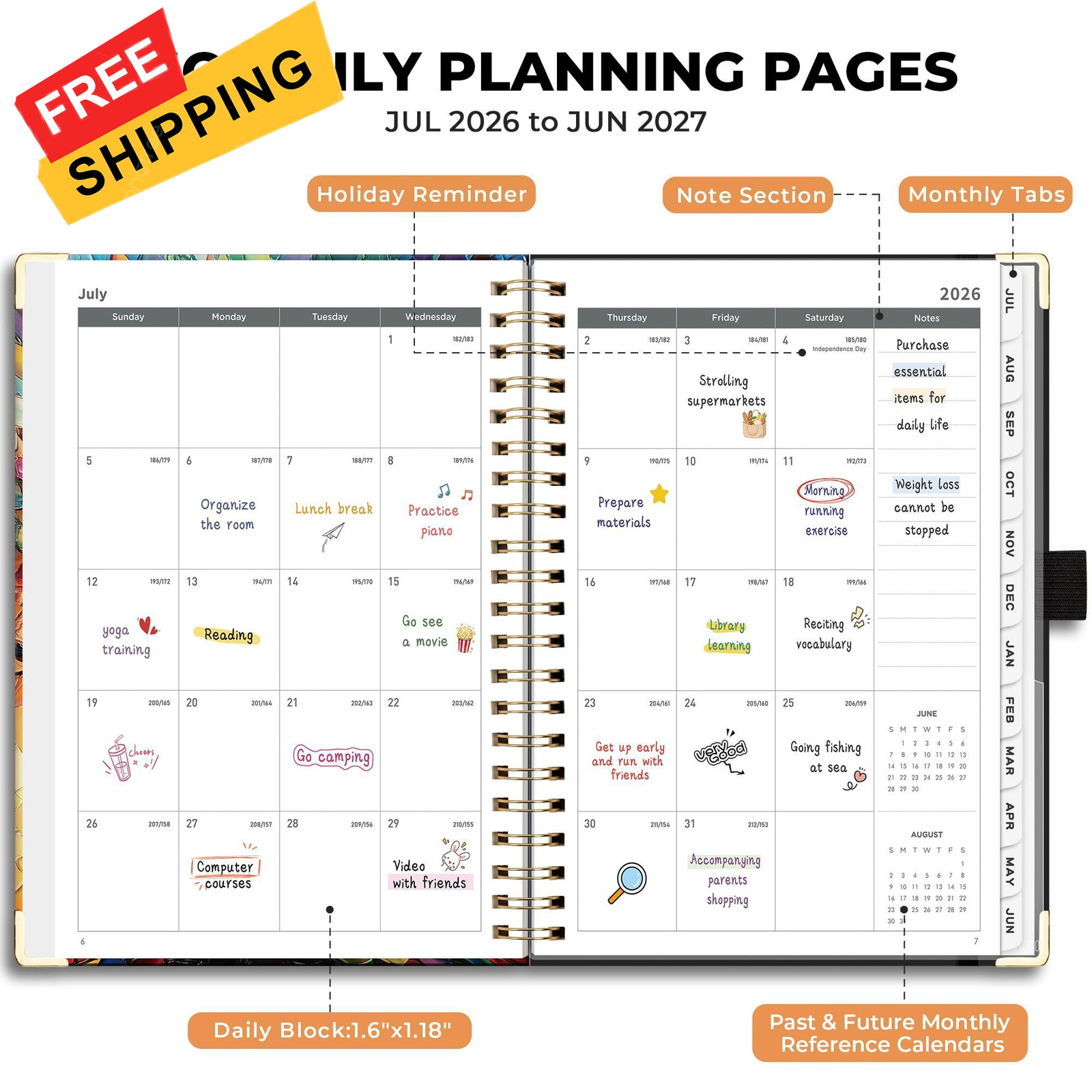 AHGXG Academic Planner 2026-2027, July 2026 – June 8.5″ x 11″, Colourful Tree