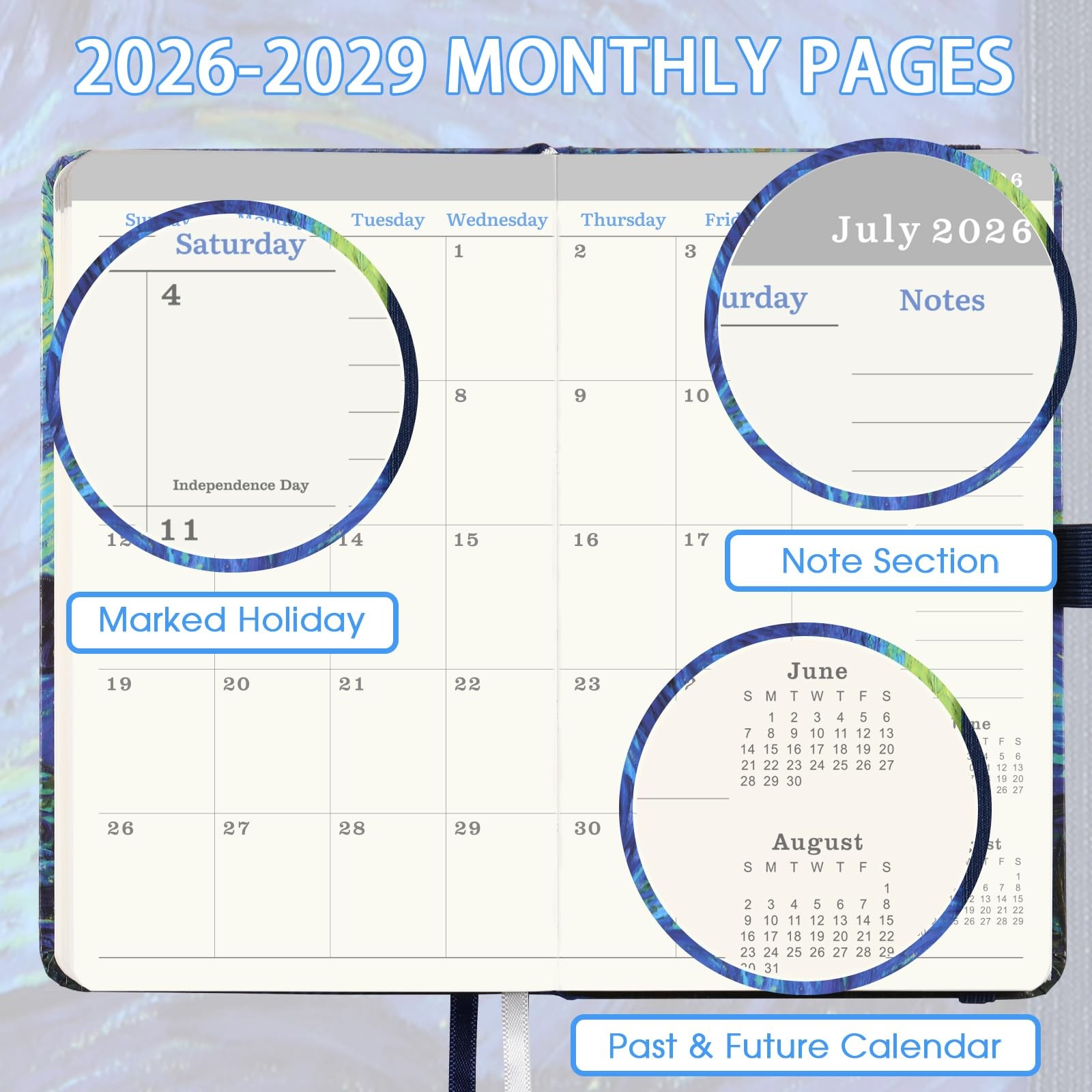 2026-2029 Monthly Planner – Stylish Faux Leather Organizer with Elastic Closur